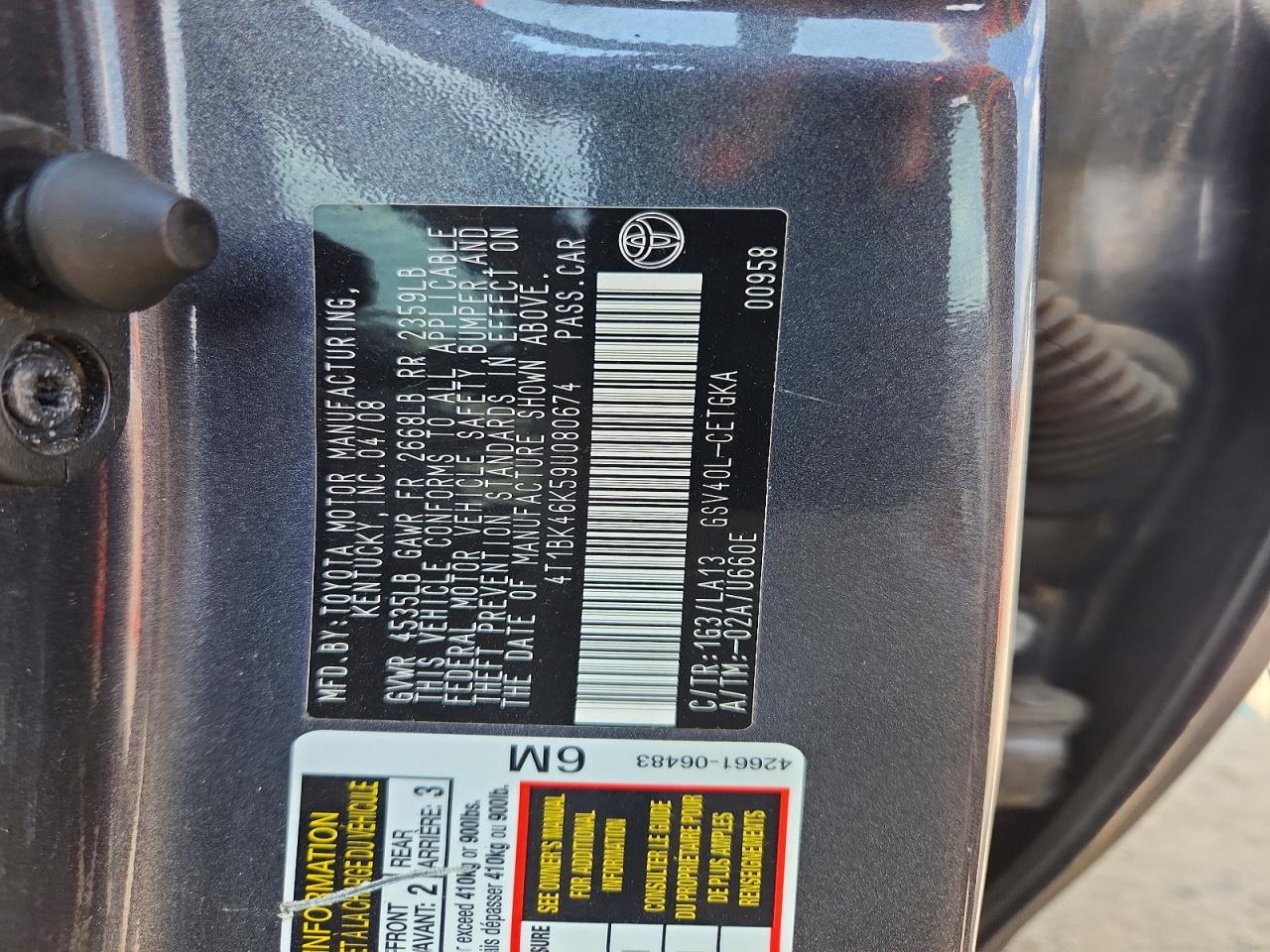 2009 Toyota Camry Xle V6 Charcoal vin: 4T1BK46K59U080674