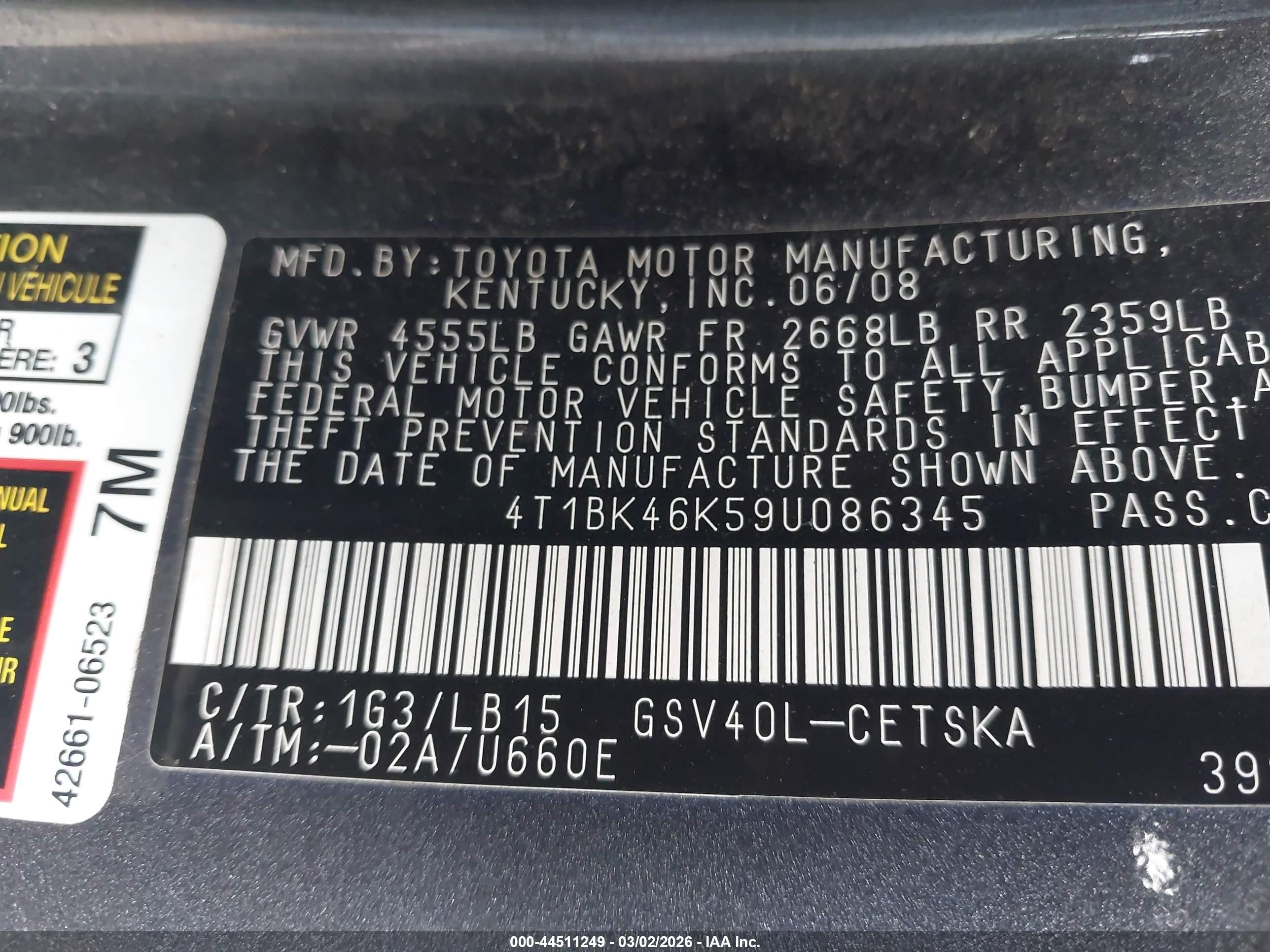 2009 Toyota Camry Se V6 Gray vin: 4T1BK46K59U086345
