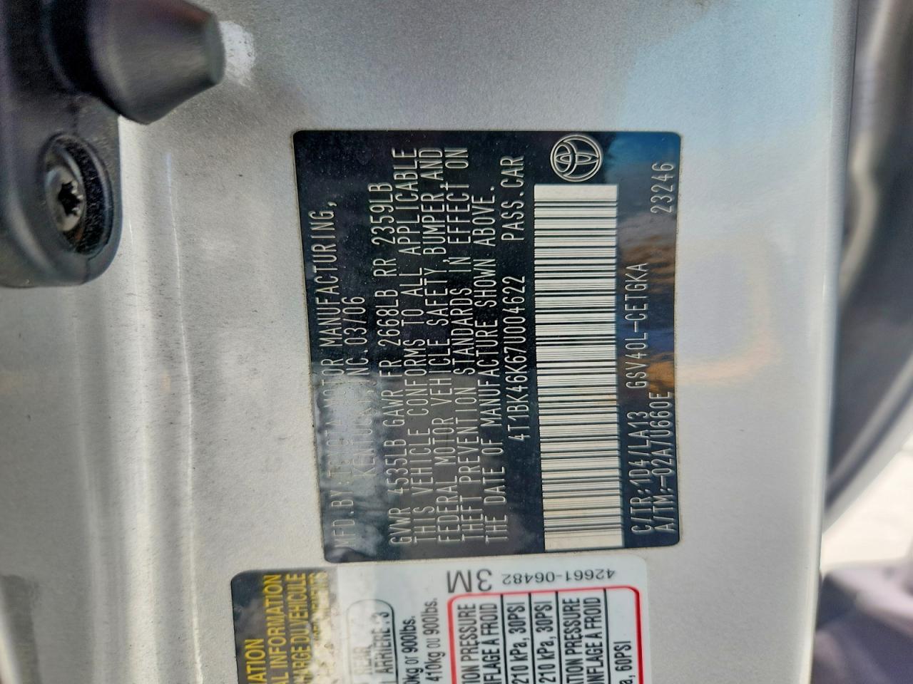 2007 Toyota Camry Xle V6 Silver vin: 4T1BK46K67U004622