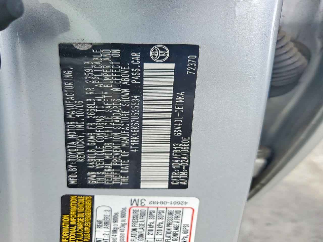 2007 Toyota Camry Le V6 Silver vin: 4T1BK46K67U525534