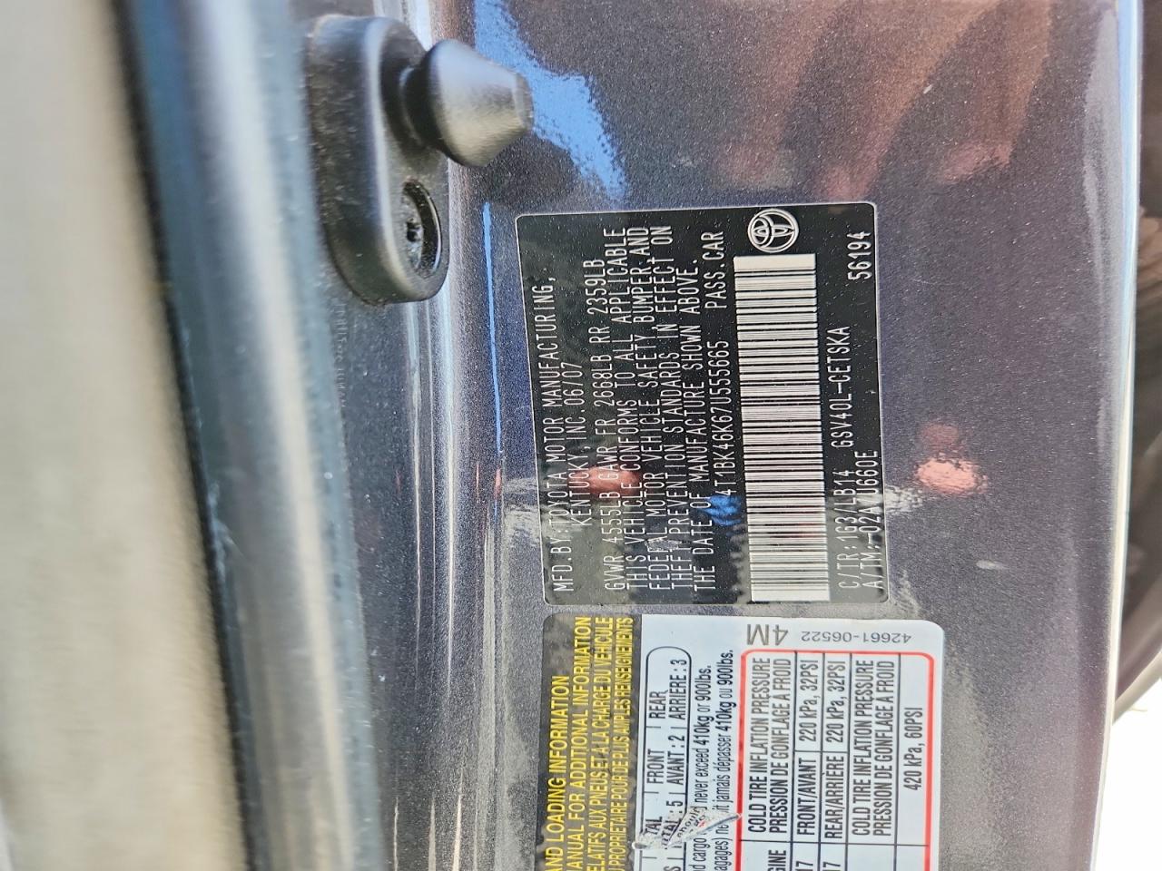 2007 Toyota Camry Se V6 Gray vin: 4T1BK46K67U555665