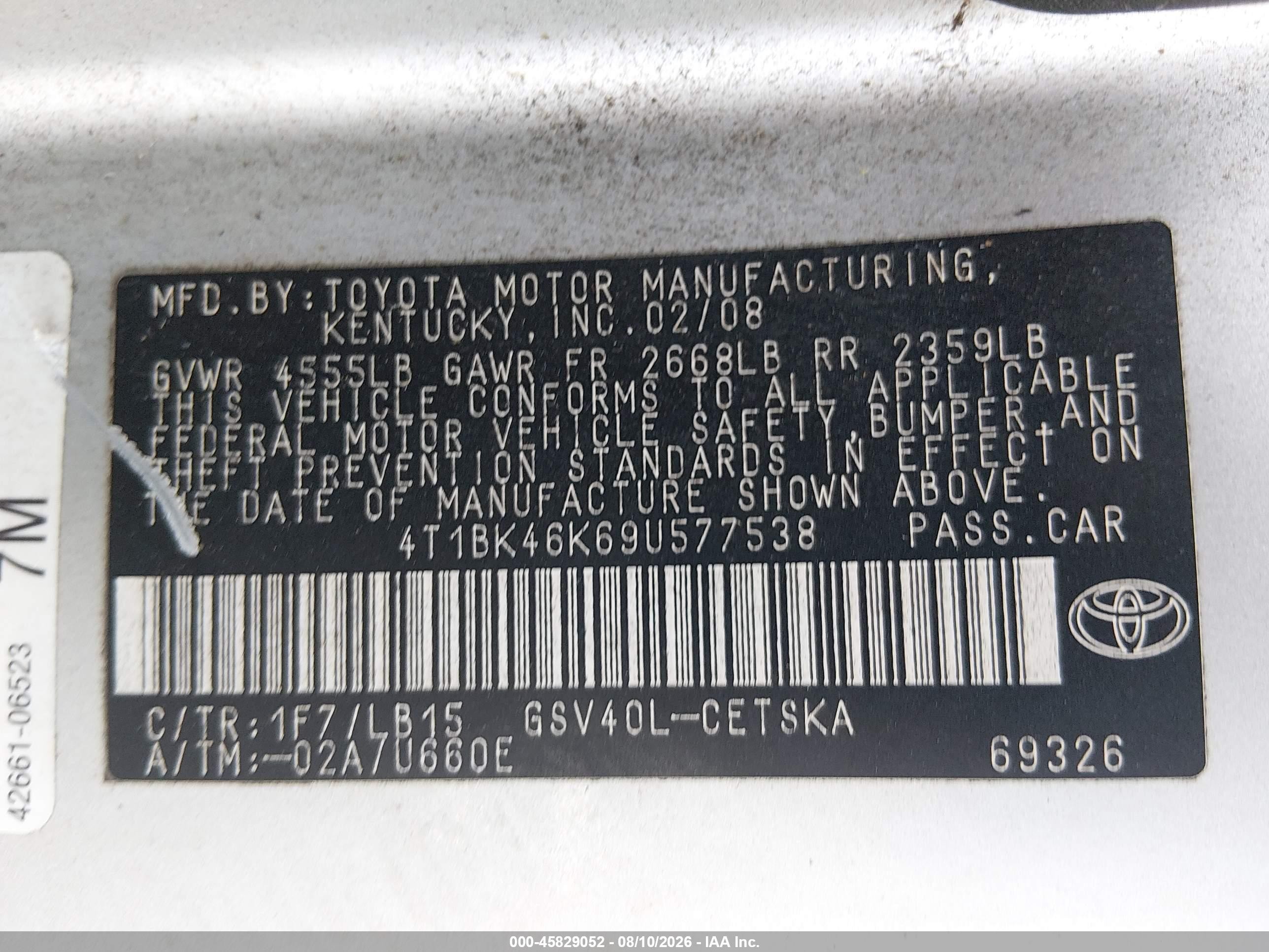 2009 Toyota Camry Se V6 Серебряный vin: 4T1BK46K69U577538