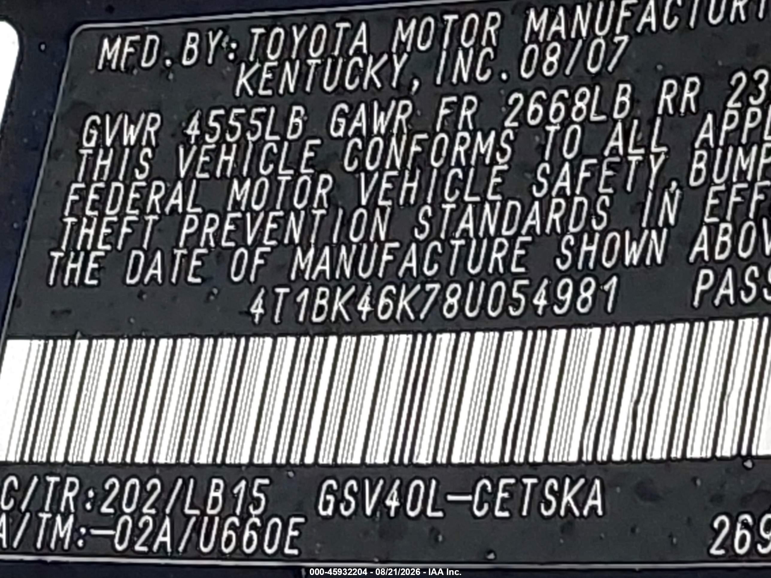 2008 Toyota Camry Se Black vin: 4T1BK46K78U054981