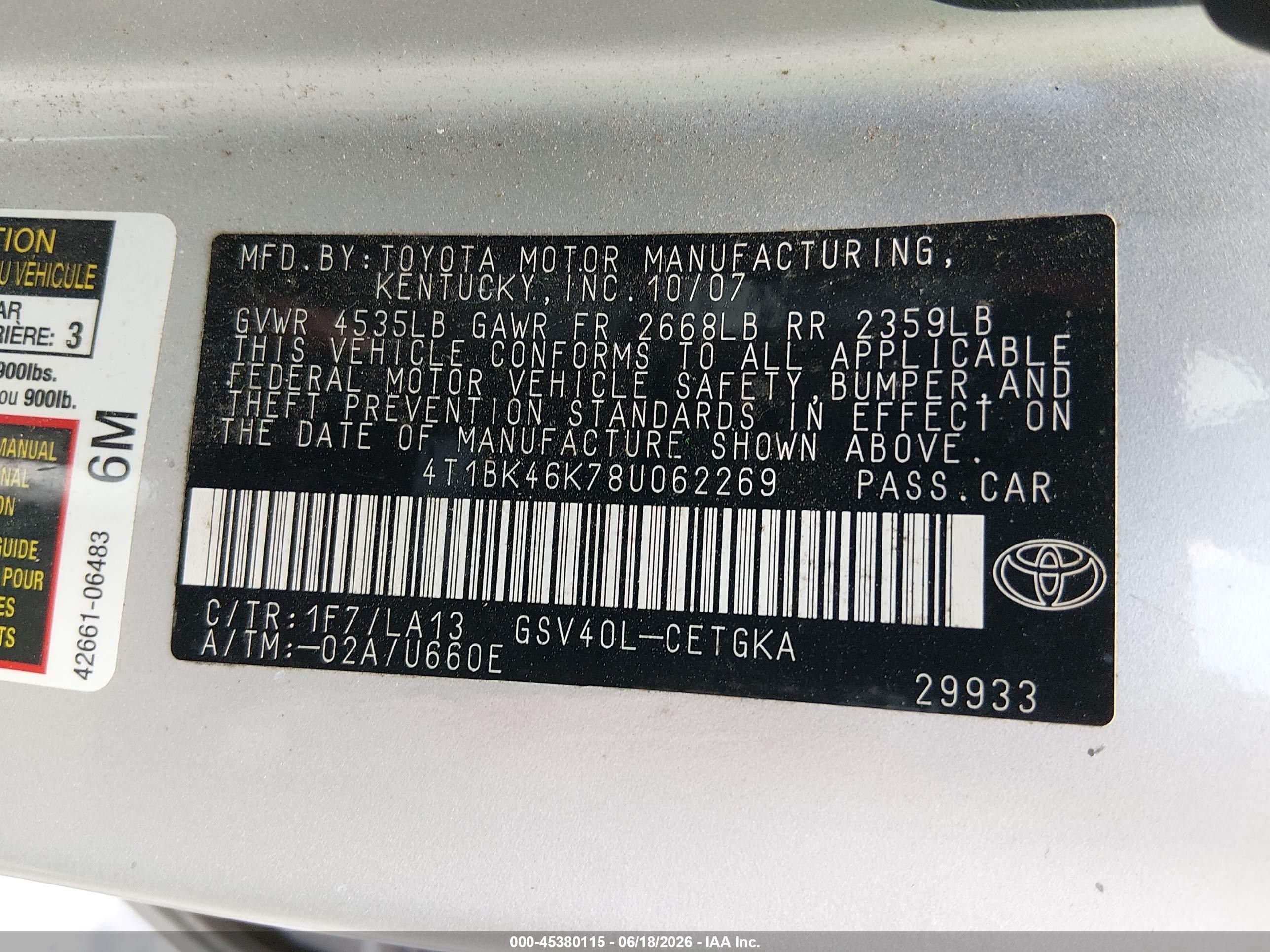 2008 Toyota Camry Xle Silver vin: 4T1BK46K78U062269