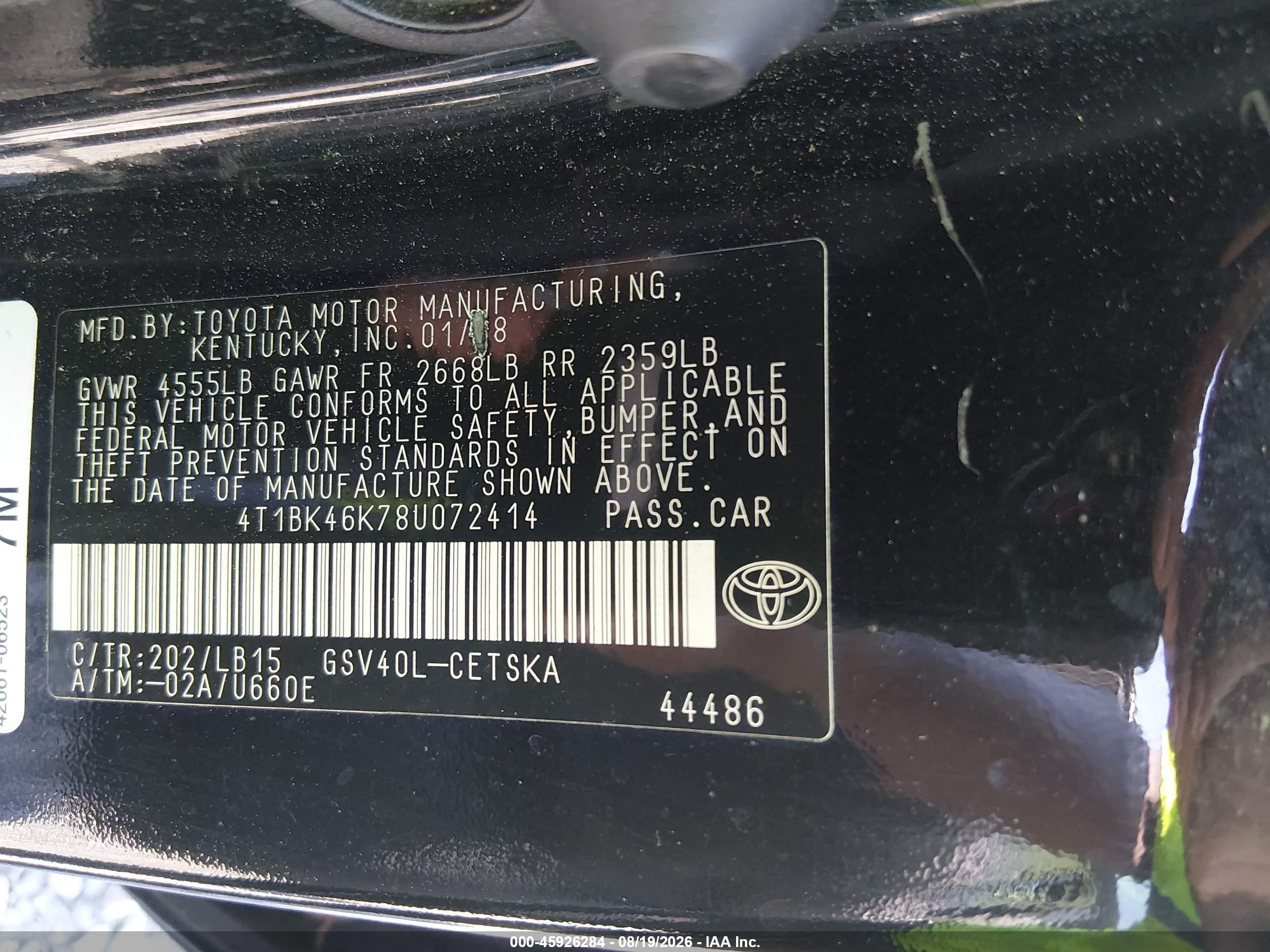 2008 Toyota Camry Se Black vin: 4T1BK46K78U072414