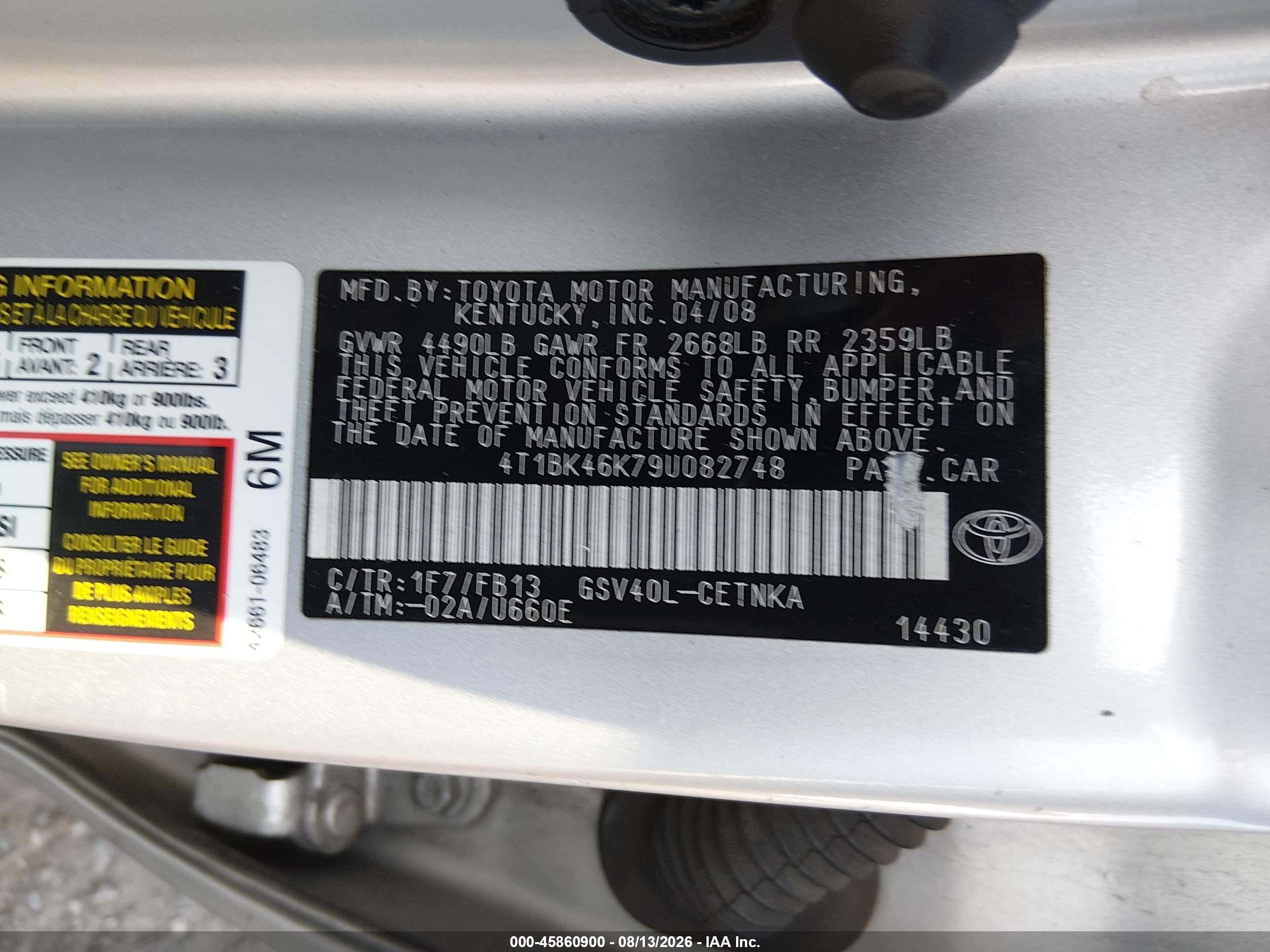 2009 Toyota Camry Le V6 Серебряный vin: 4T1BK46K79U082748