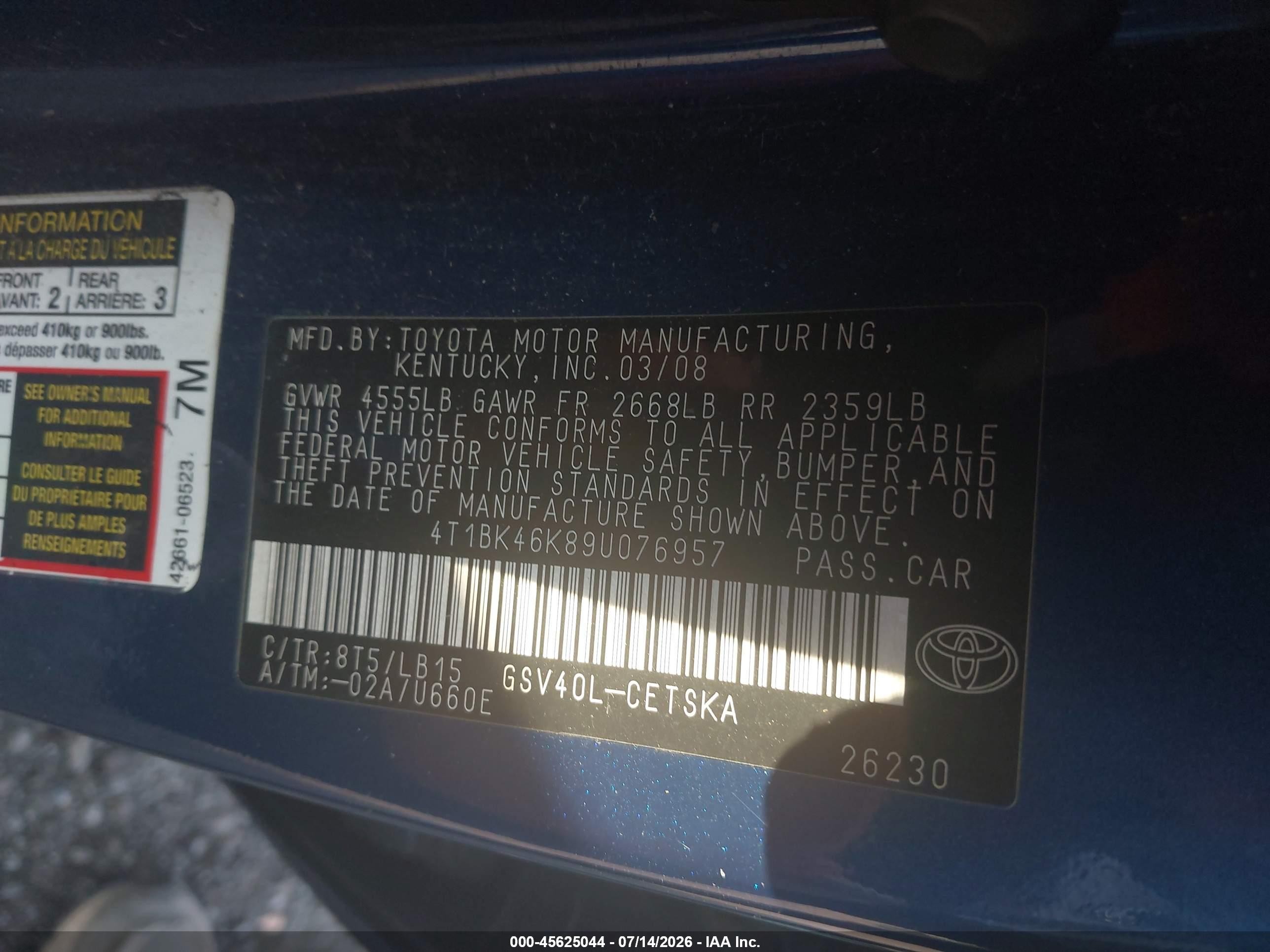 2009 Toyota Camry Se V6 Blue vin: 4T1BK46K89U076957