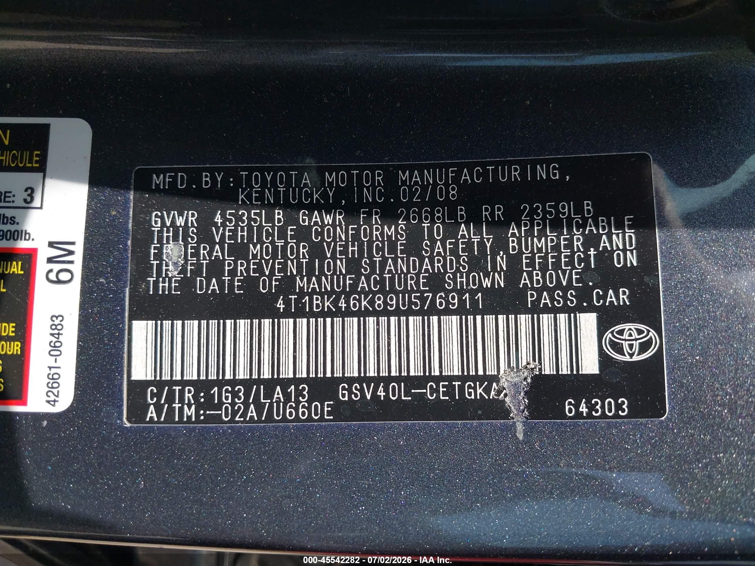 2009 Toyota Camry Xle V6 Gray vin: 4T1BK46K89U576911