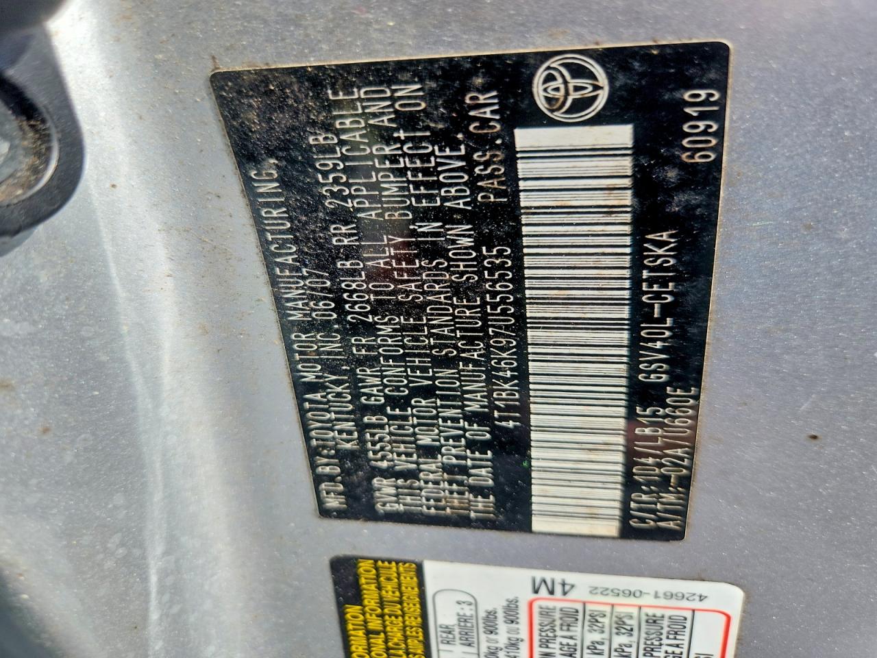 2007 Toyota Camry Se V6 Silver vin: 4T1BK46K97U556535