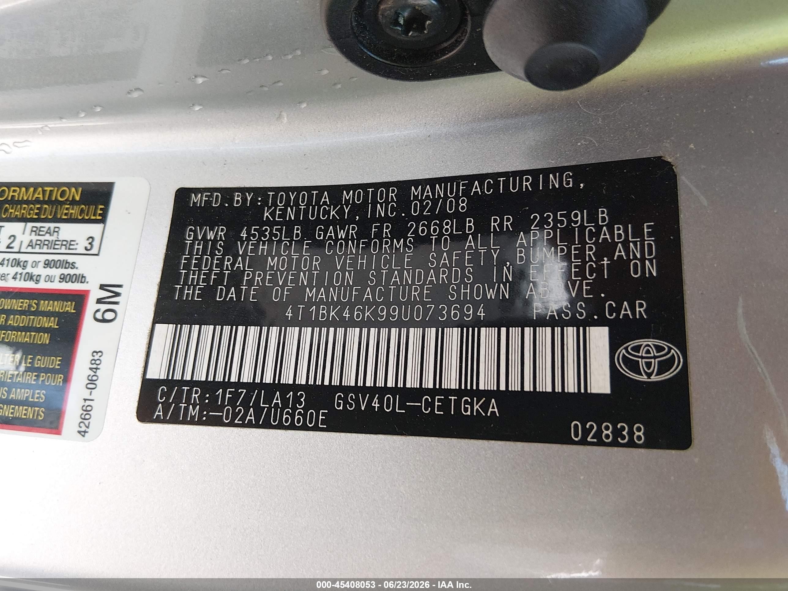 2009 Toyota Camry Xle V6 Silver vin: 4T1BK46K99U073694