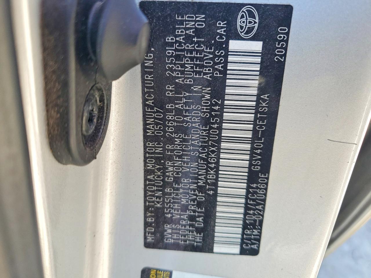 2007 Toyota Camry Se V6 Silver vin: 4T1BK46KX7U045142