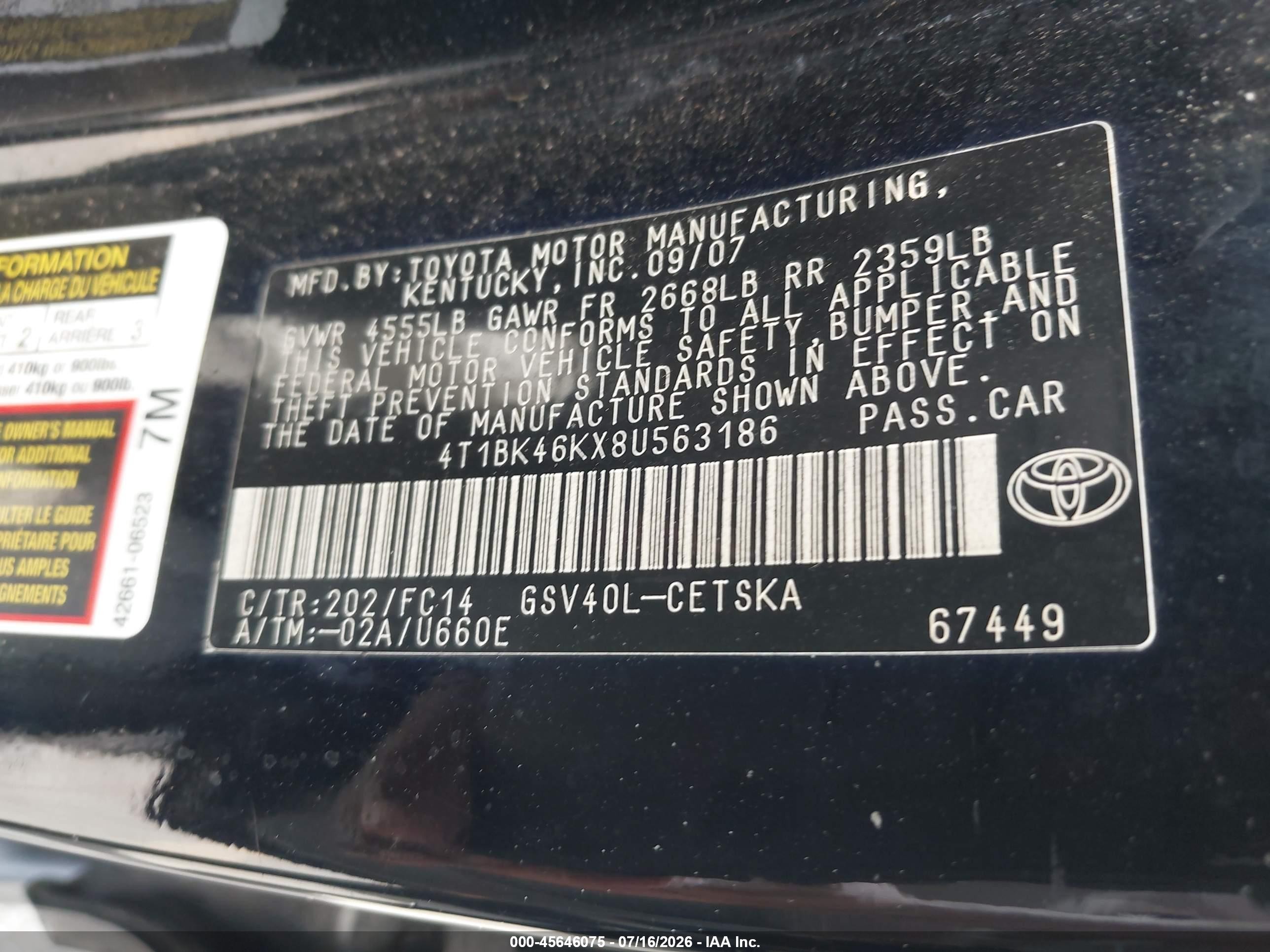 2008 Toyota Camry Se Black vin: 4T1BK46KX8U563186