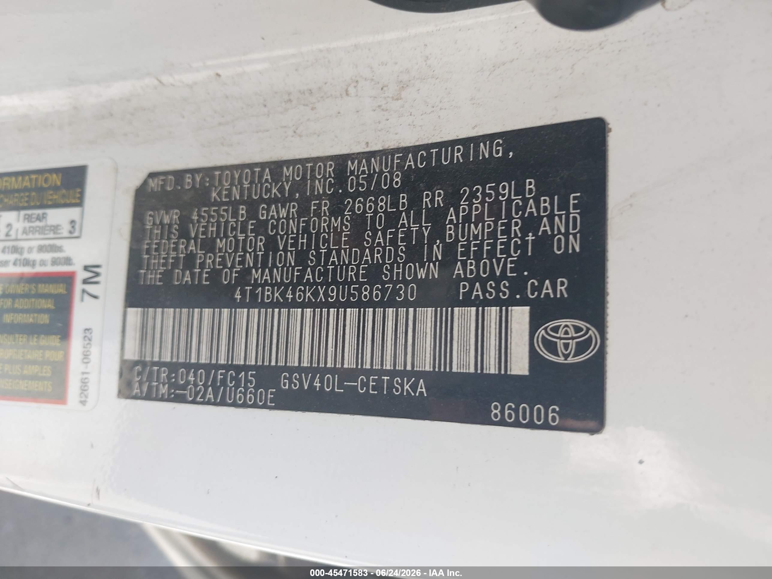 2009 Toyota Camry Se V6 Белый vin: 4T1BK46KX9U586730