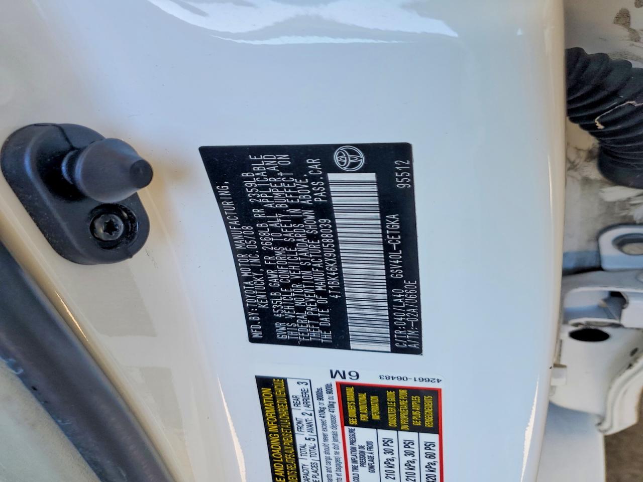 2009 Toyota Camry Xle V6 Белый vin: 4T1BK46KX9U588039