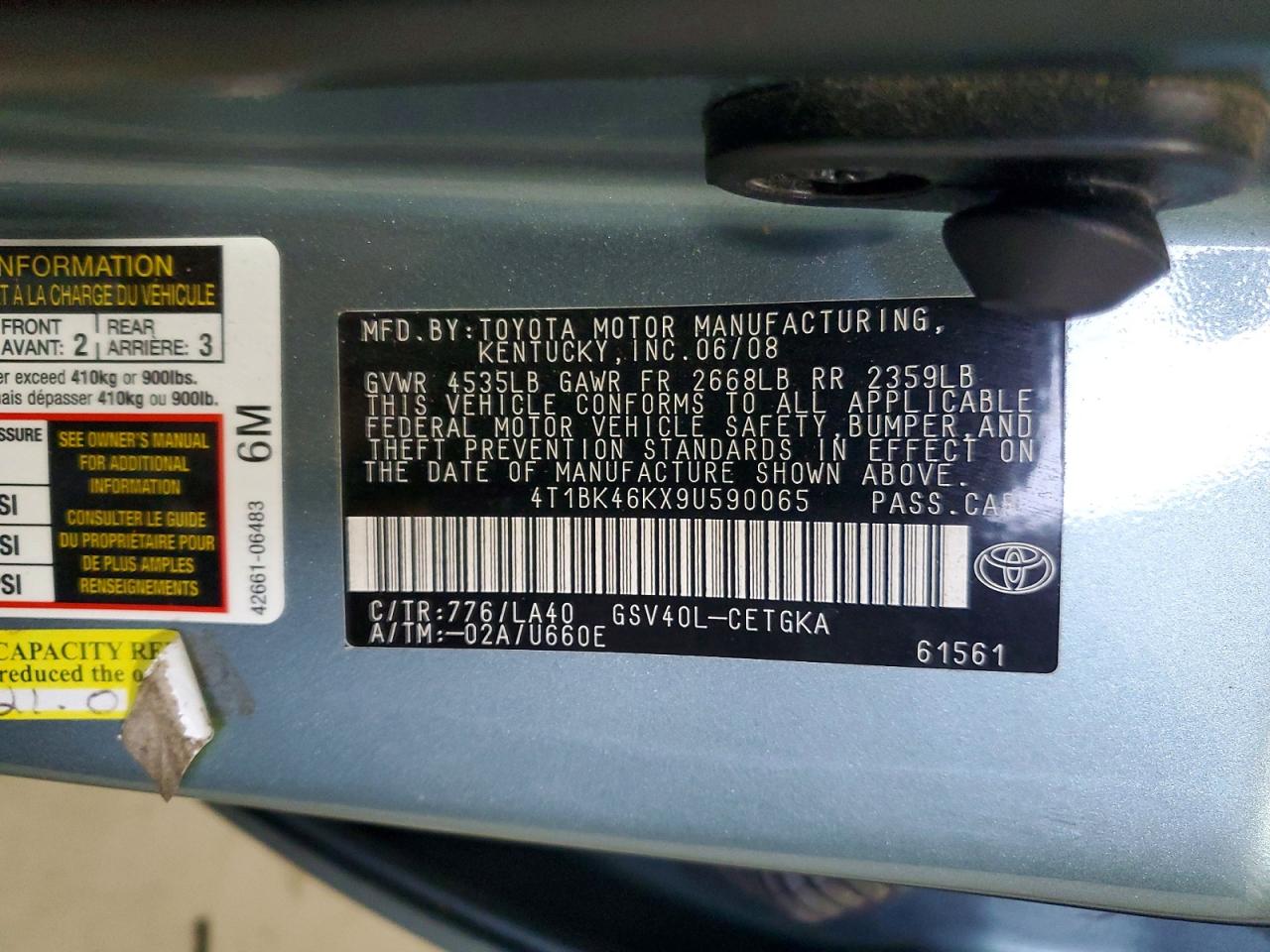 2009 Toyota Camry Xle V6 Teal vin: 4T1BK46KX9U590065