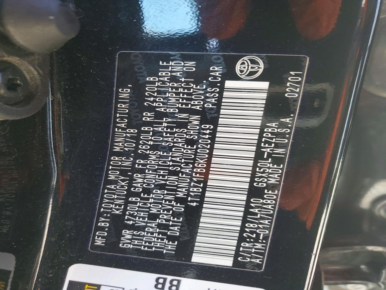 2019 Toyota Avalon Limited Черный vin: 4T1BZ1FB6KU020449