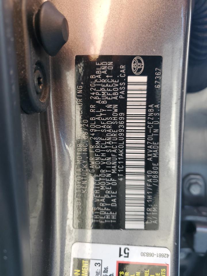 2020 Toyota Camry Le Серый vin: 4T1C11AK0LU993699