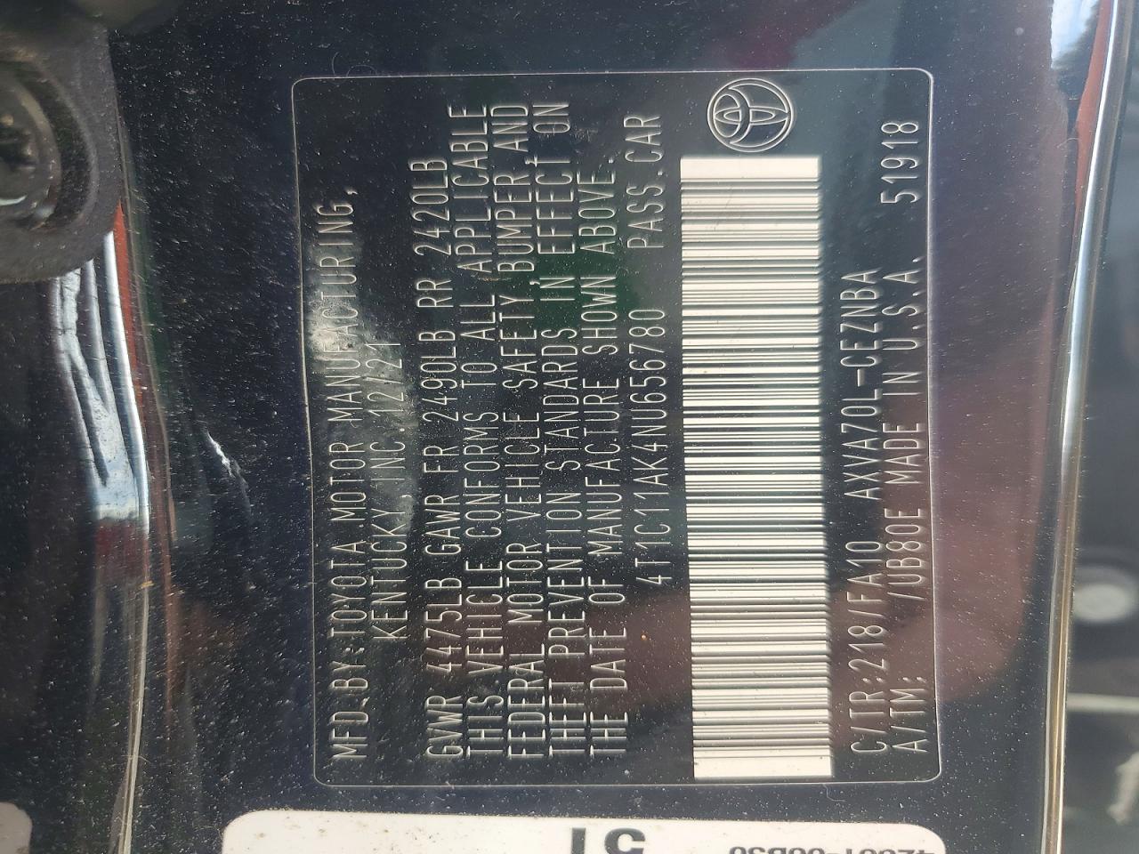 2022 Toyota Camry Le Black vin: 4T1C11AK4NU656780