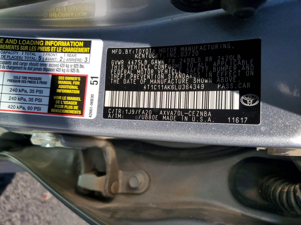 2020 Toyota Camry Le Silver vin: 4T1C11AK6LU364349