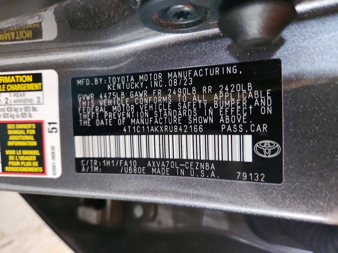 2024 Toyota Camry Le Gray vin: 4T1C11AKXRU842166