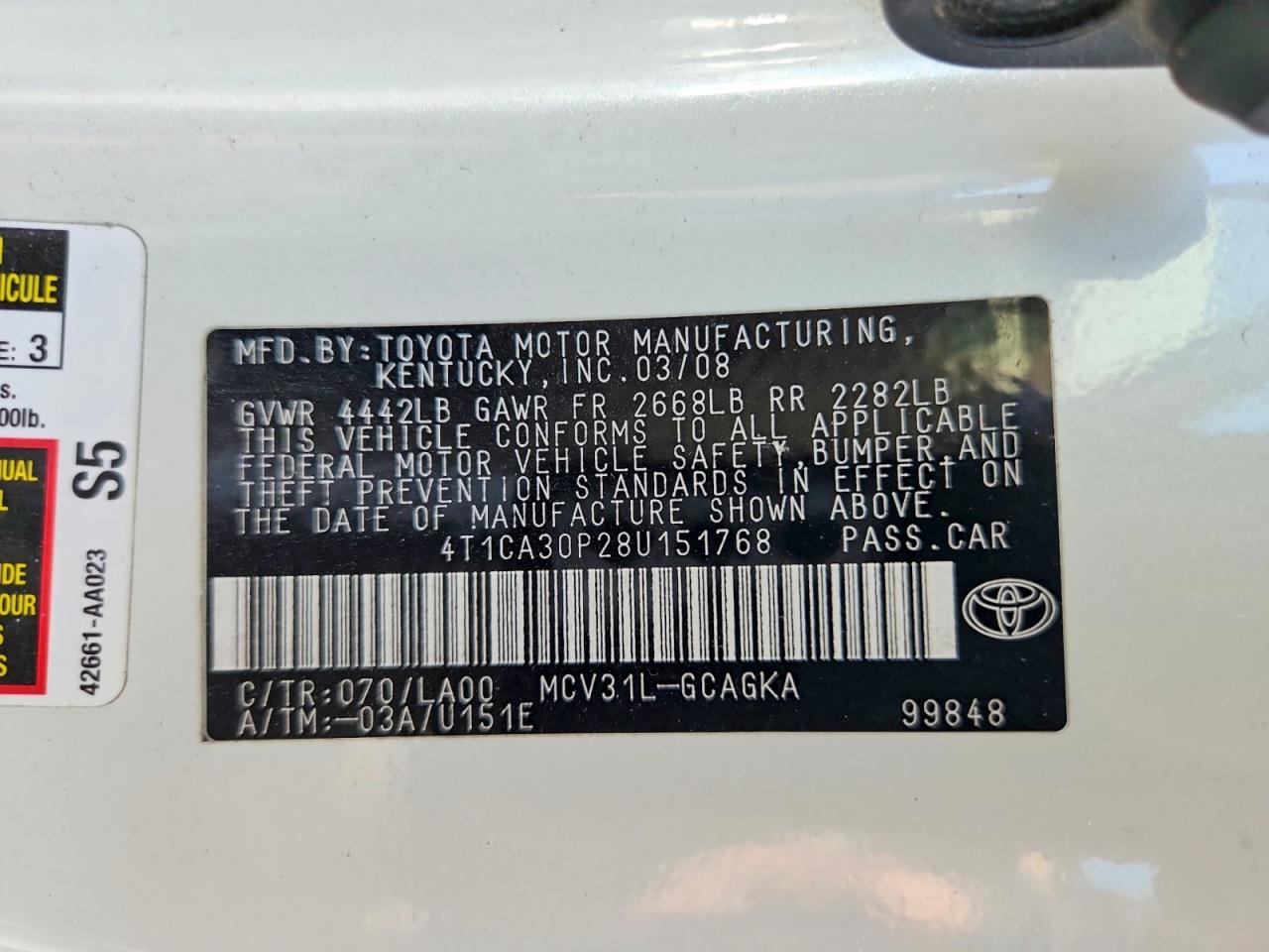 2008 Toyota Camry Solara Sle V6 White vin: 4T1CA30P28U151768