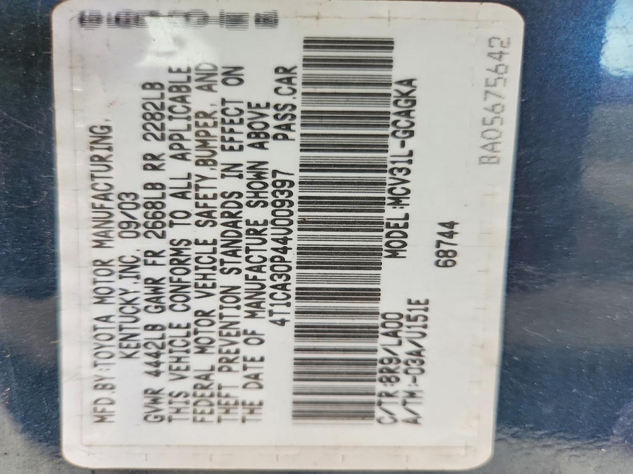 2004 Toyota Camry Solara Sle V6 Blue vin: 4T1CA30P44U009397