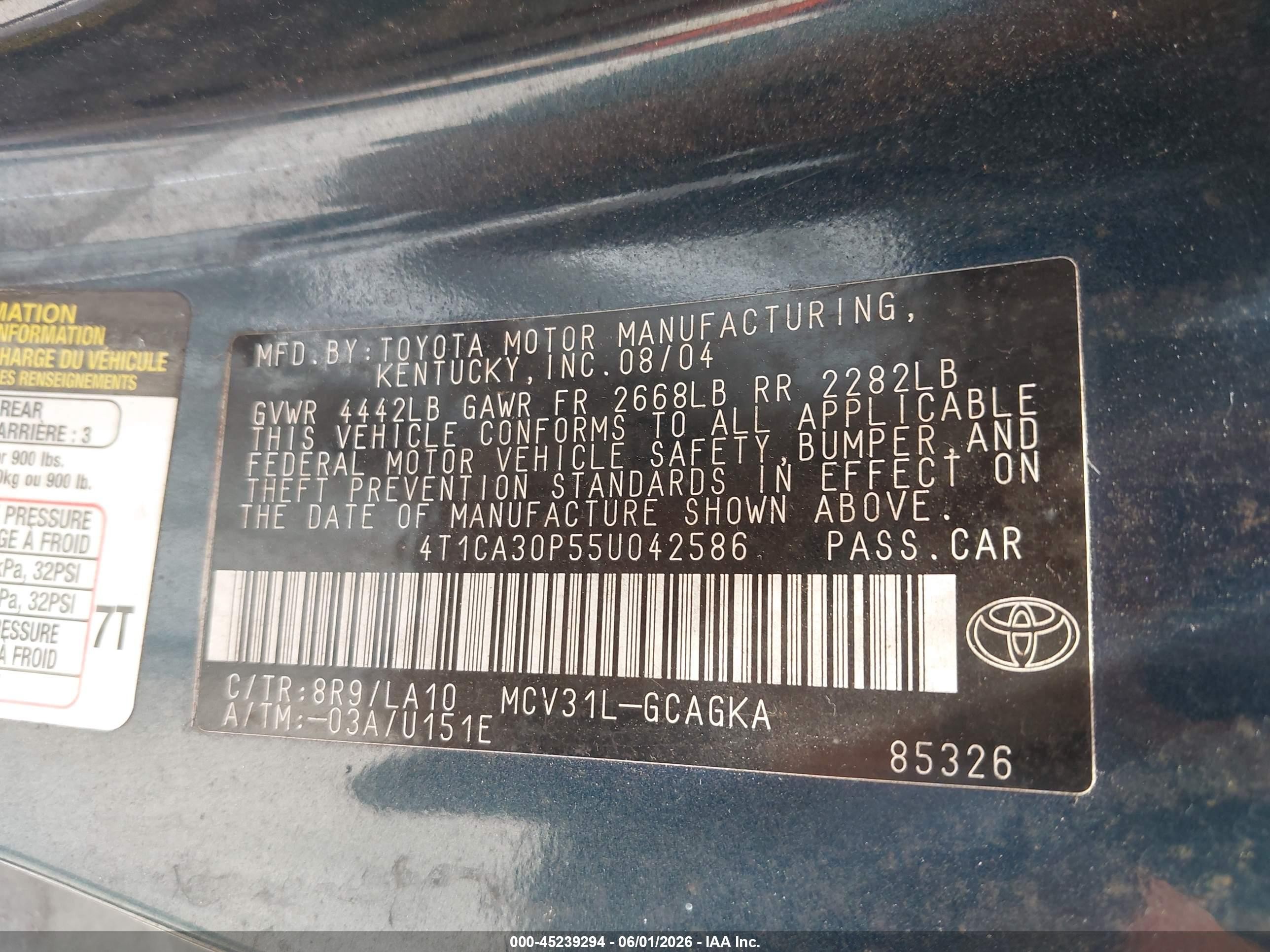 2005 Toyota Camry Solara Se/sle Blue vin: 4T1CA30P55U042586