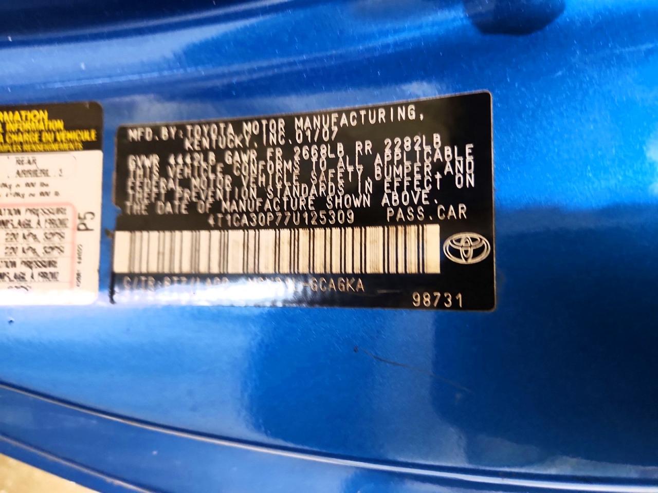 2007 Toyota Camry Solara Sle V6 Синий vin: 4T1CA30P77U125309