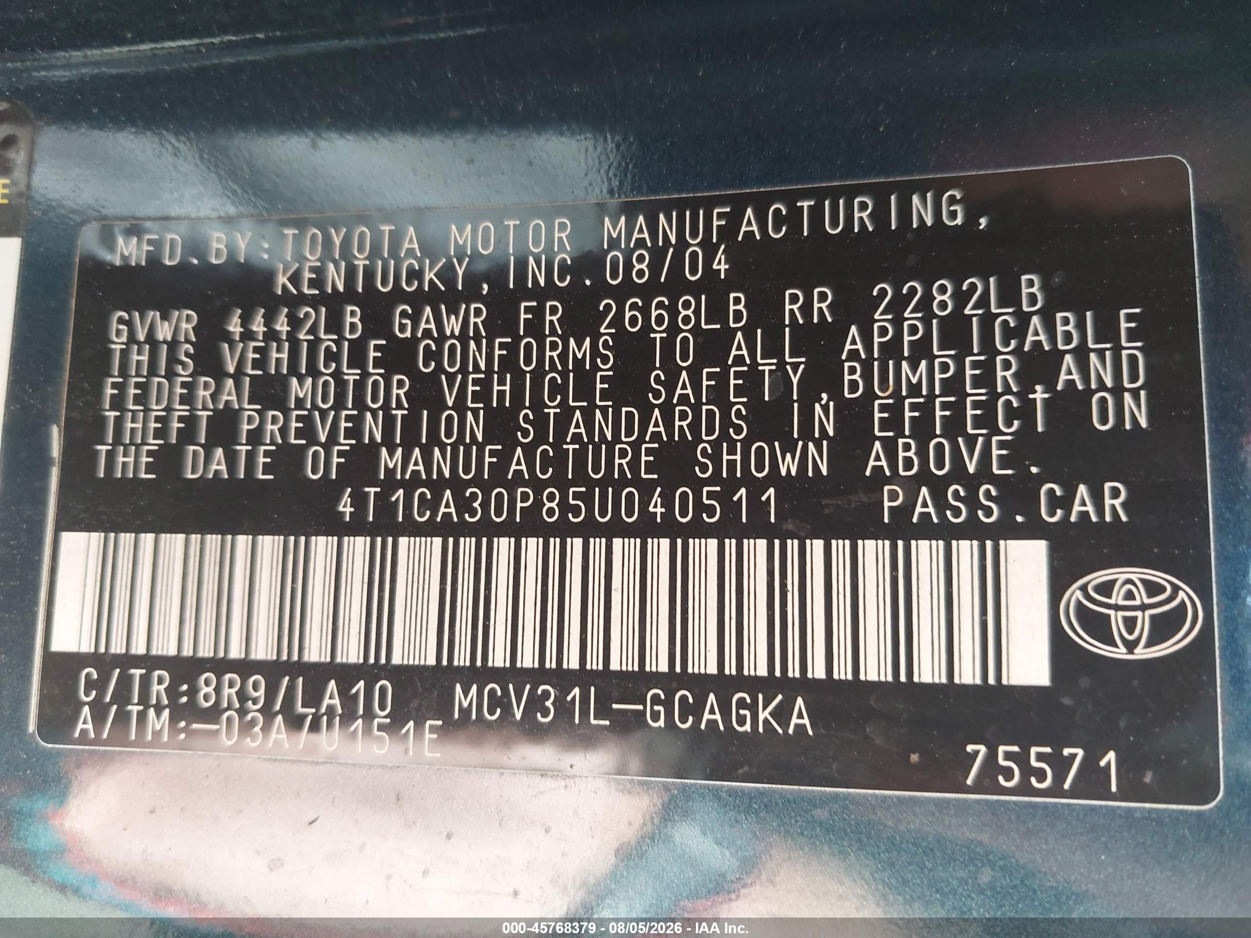 2005 Toyota Camry Solara Sle V6 Blue vin: 4T1CA30P85U040511