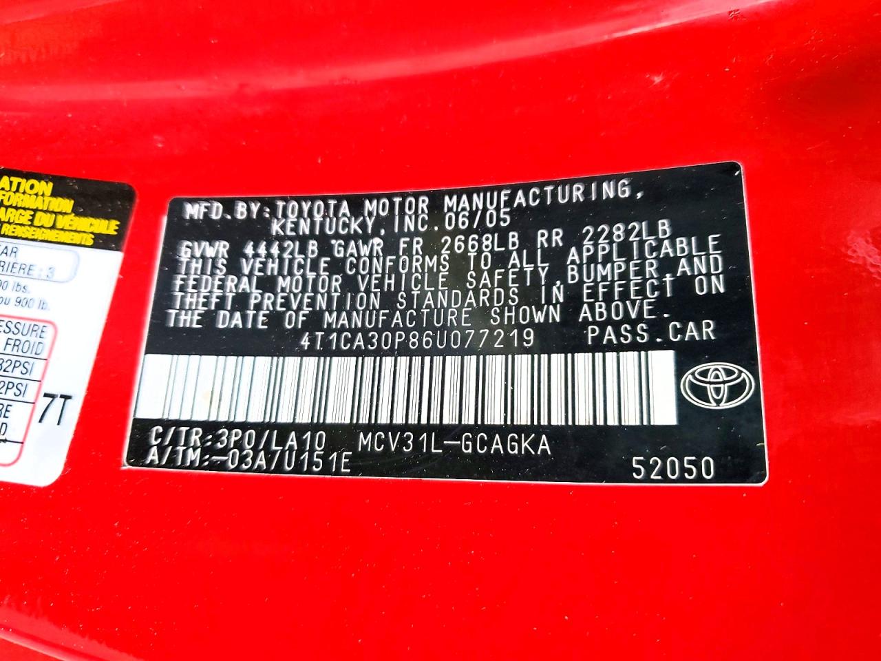2006 Toyota Camry Solara Sle V6 Red vin: 4T1CA30P86U077219