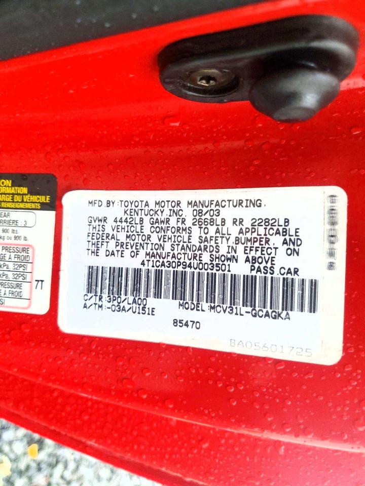 2004 Toyota Camry Solara Sle V6 Red vin: 4T1CA30P94U003501