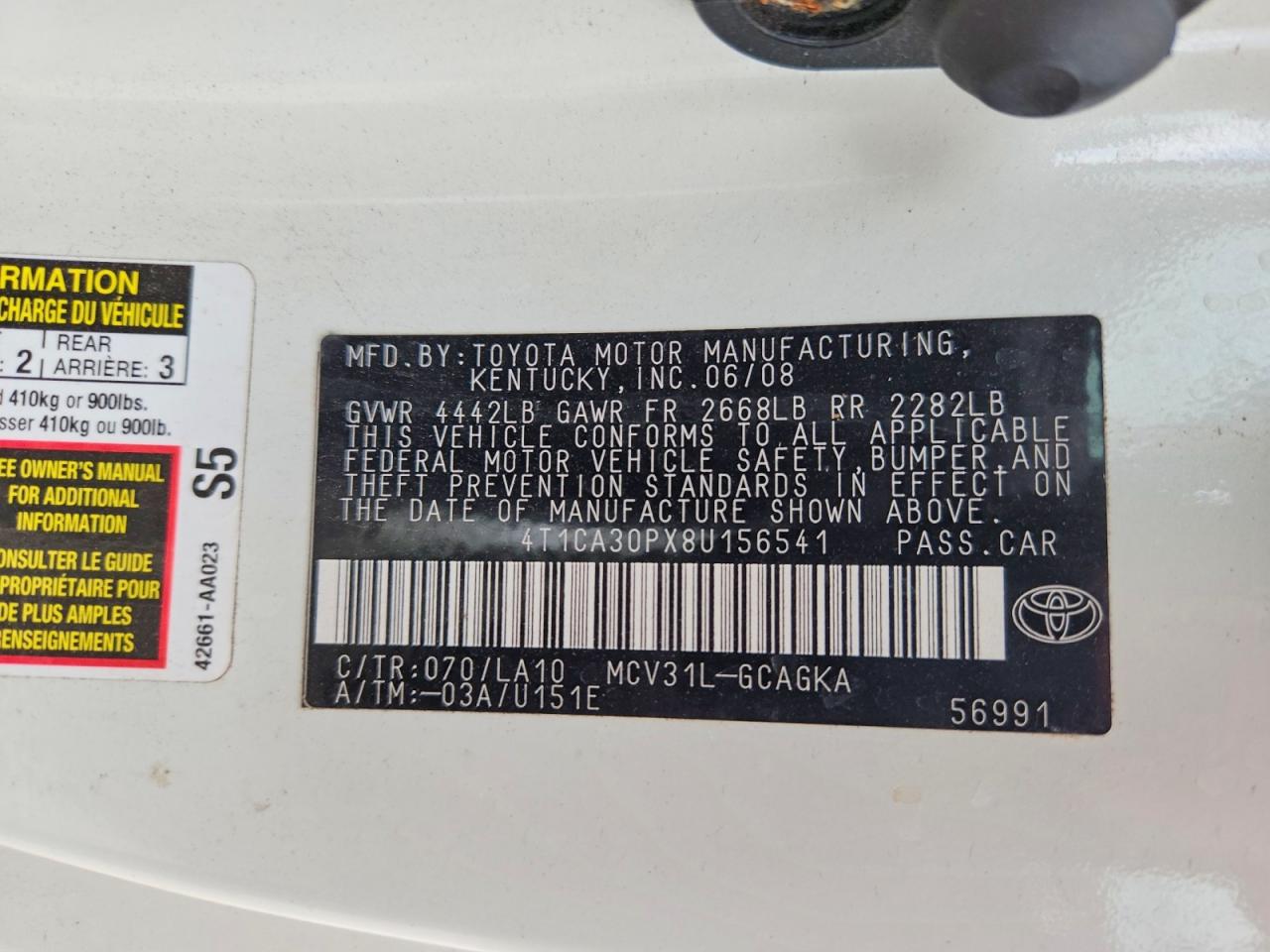 2008 Toyota Camry Solara Sle V6 White vin: 4T1CA30PX8U156541
