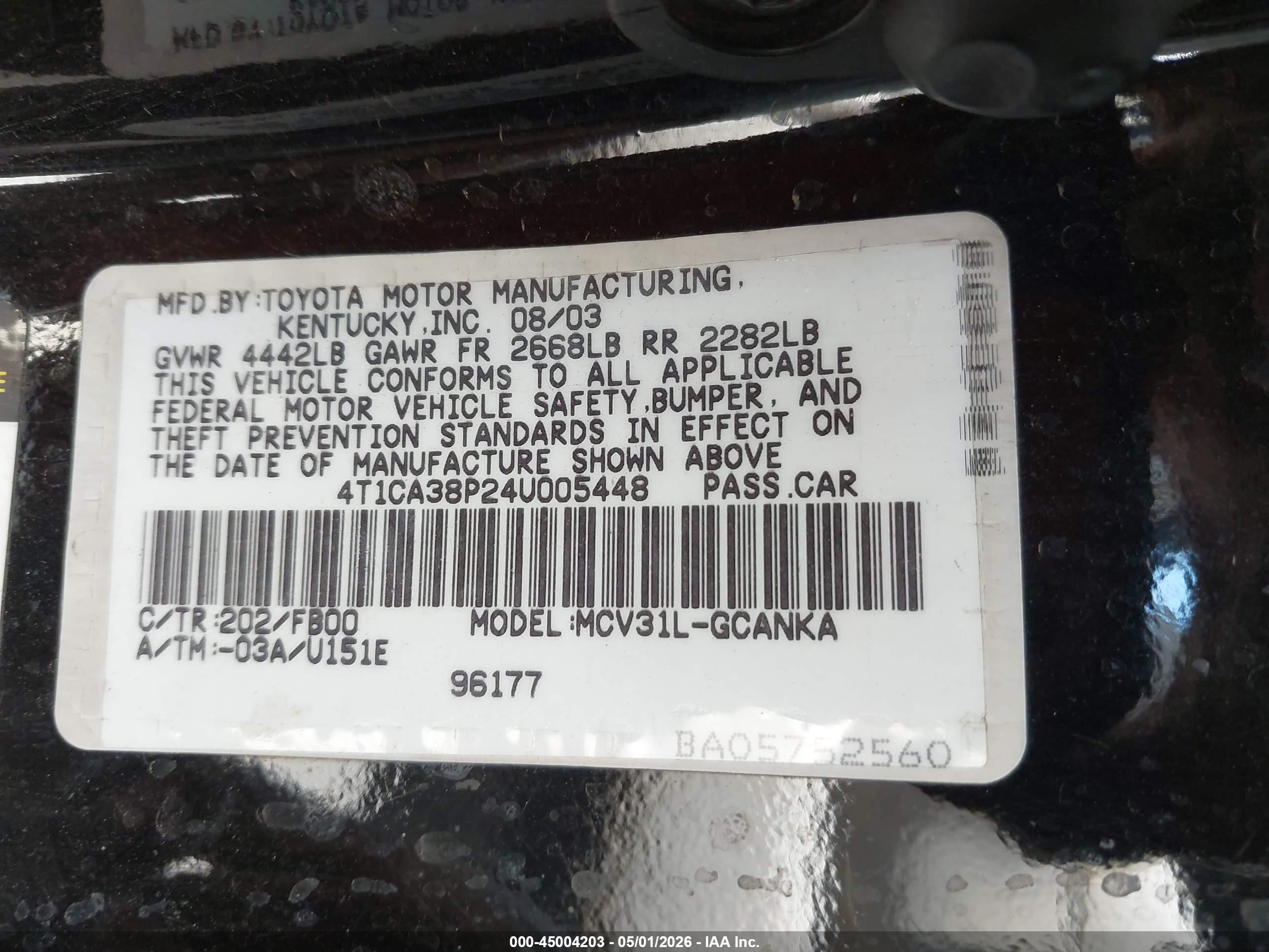 2004 Toyota Camry Solara Se Sport V6/se V6/sle V6 Black vin: 4T1CA38P24U005448