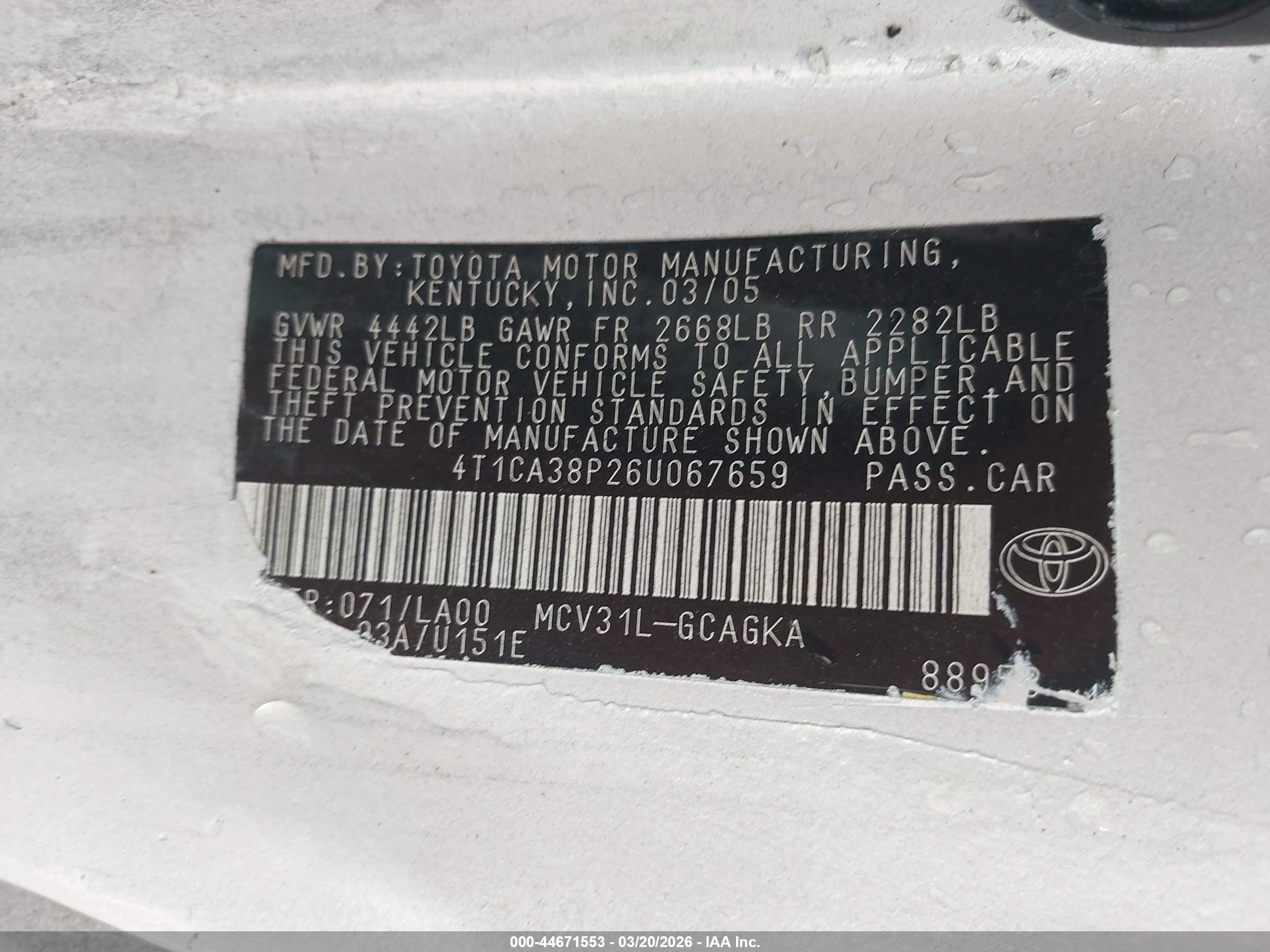 2006 Toyota Camry Solara Sle V6 White vin: 4T1CA38P26U067659