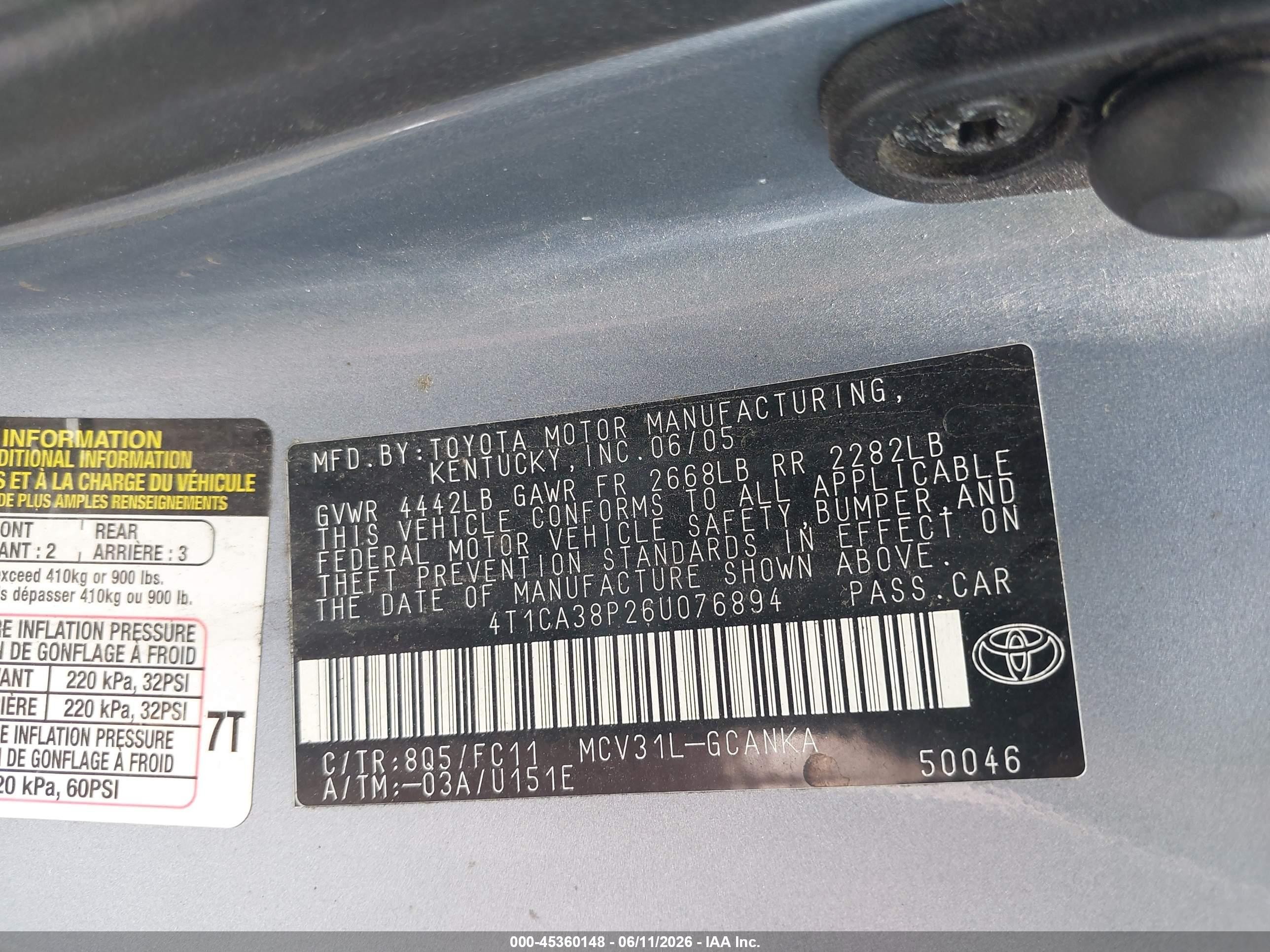 2006 Toyota Camry Solara Se Sport V6 Gray vin: 4T1CA38P26U076894