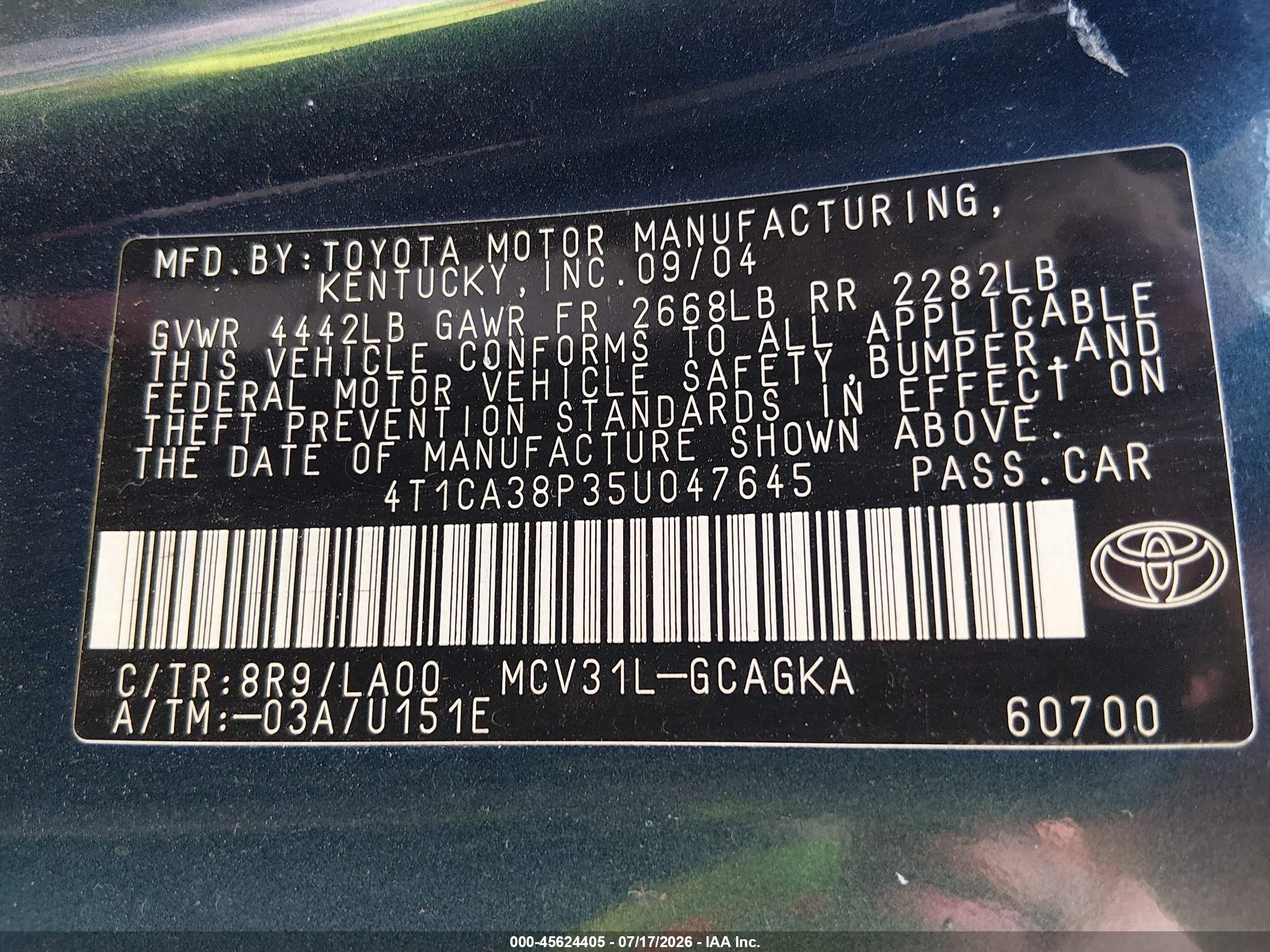 2005 Toyota Camry Solara Sle V6 Blue vin: 4T1CA38P35U047645
