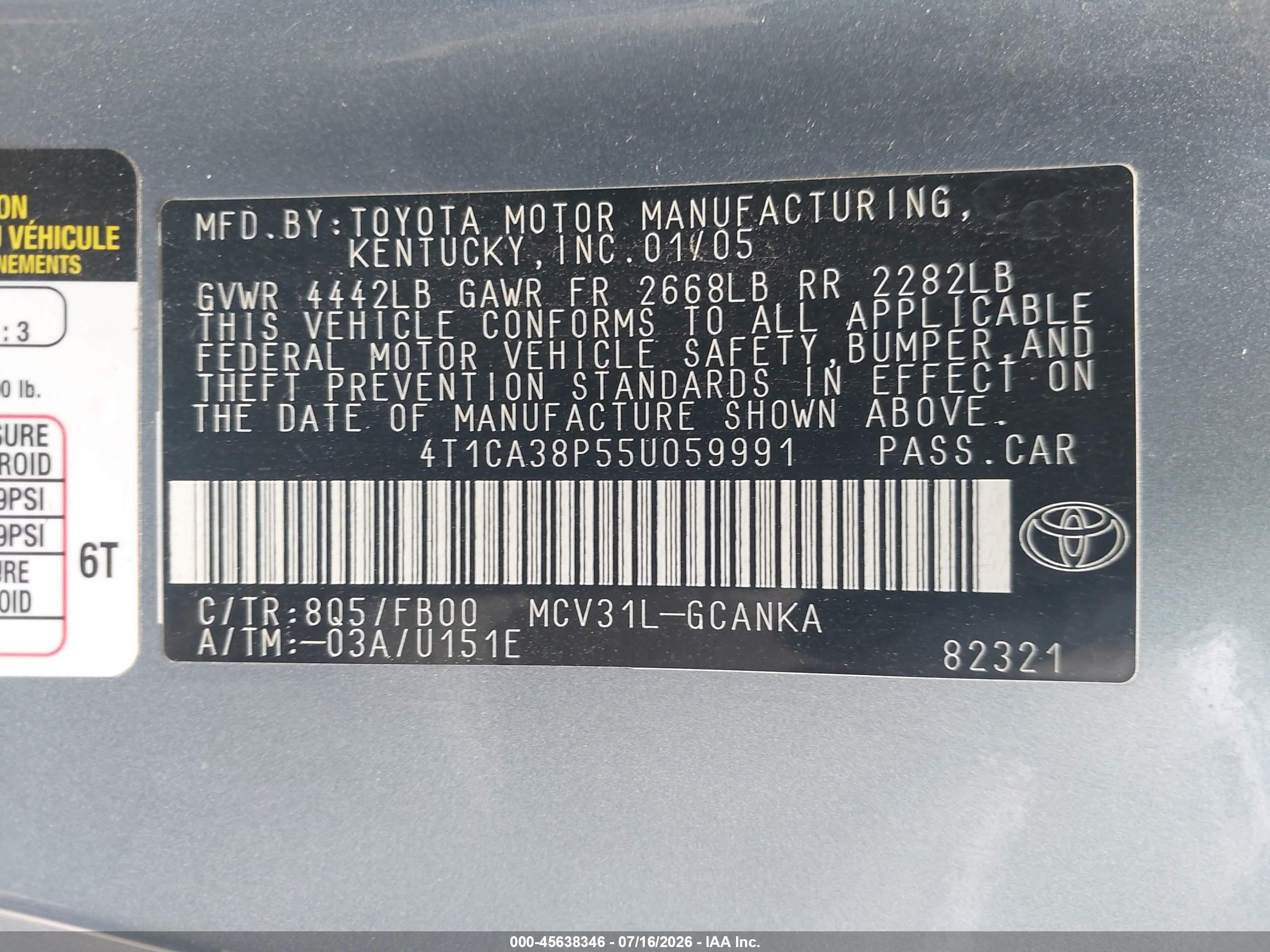 2005 Toyota Camry Solara Se V6 Light Blue vin: 4T1CA38P55U059991