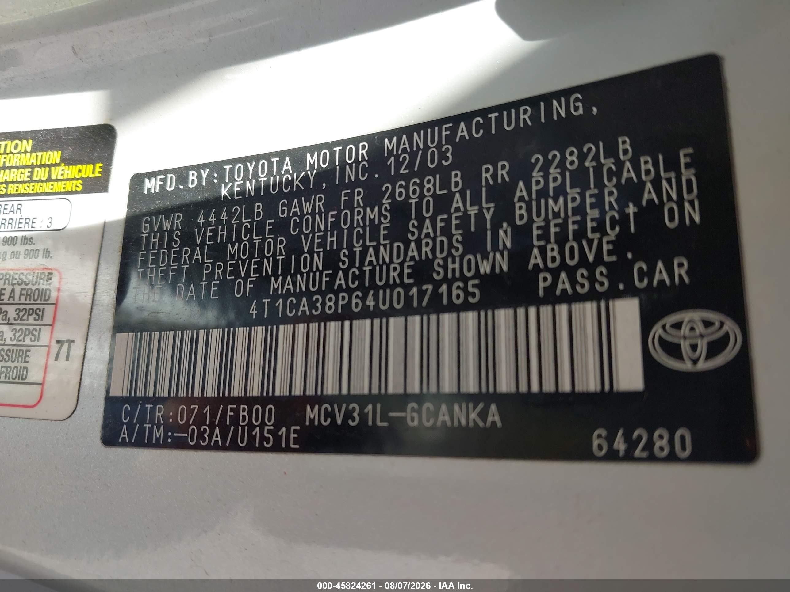 2004 Toyota Camry Solara Se V6 White vin: 4T1CA38P64U017165