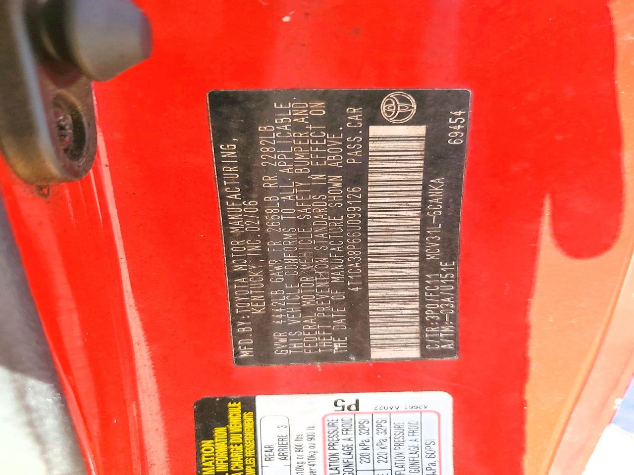 2006 Toyota Camry Solara Se Sport V6 Red vin: 4T1CA38P66U099126