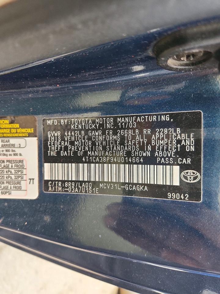 2004 Toyota Camry Solara Sle V6 Blue vin: 4T1CA38P94U014664