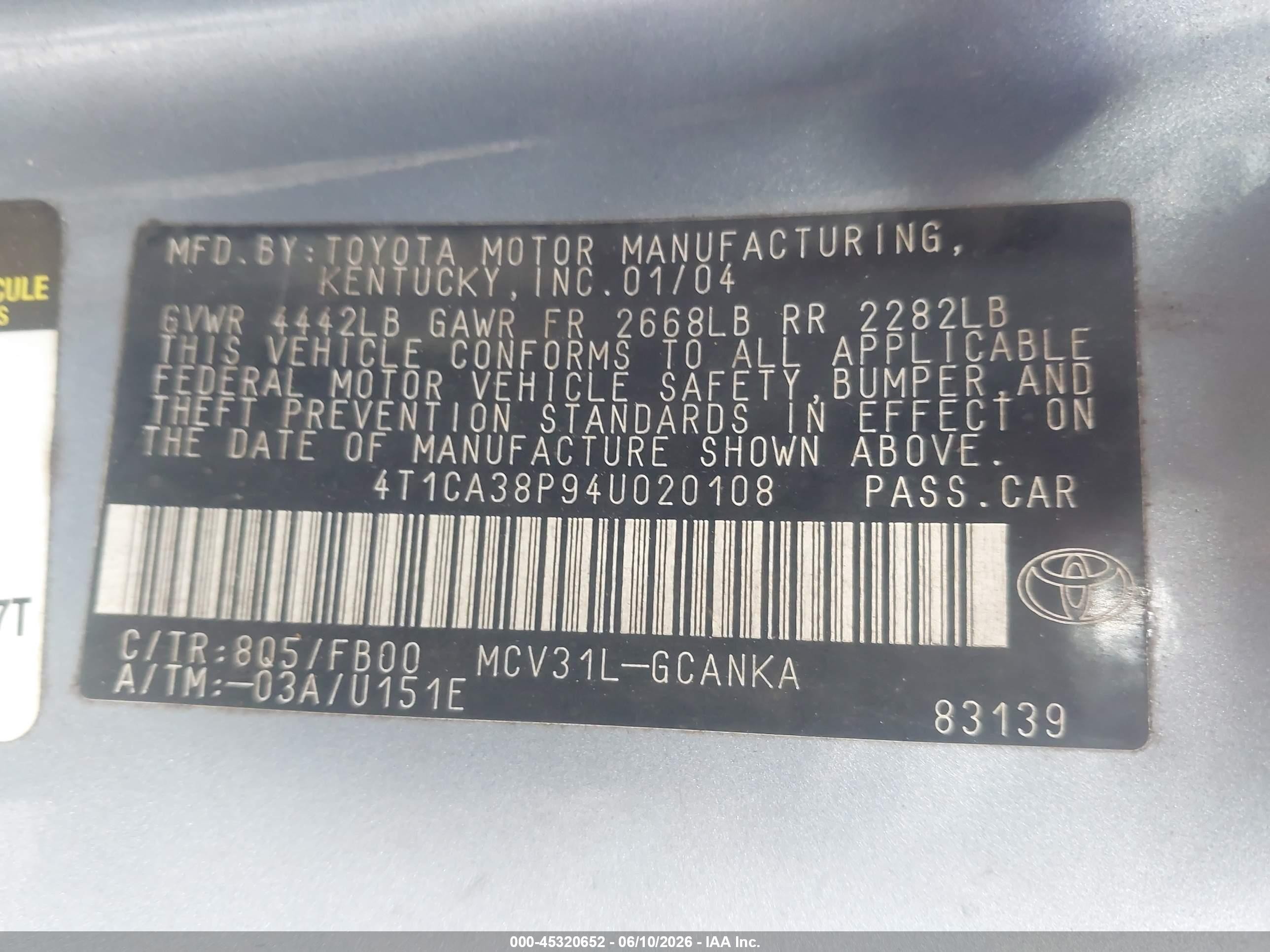 2004 Toyota Camry Solara Se V6 Blue vin: 4T1CA38P94U020108