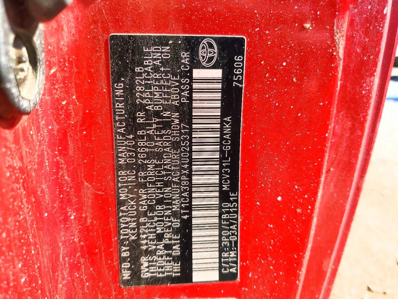 2004 Toyota Camry Solara Se V6 Red vin: 4T1CA38PX4U025317