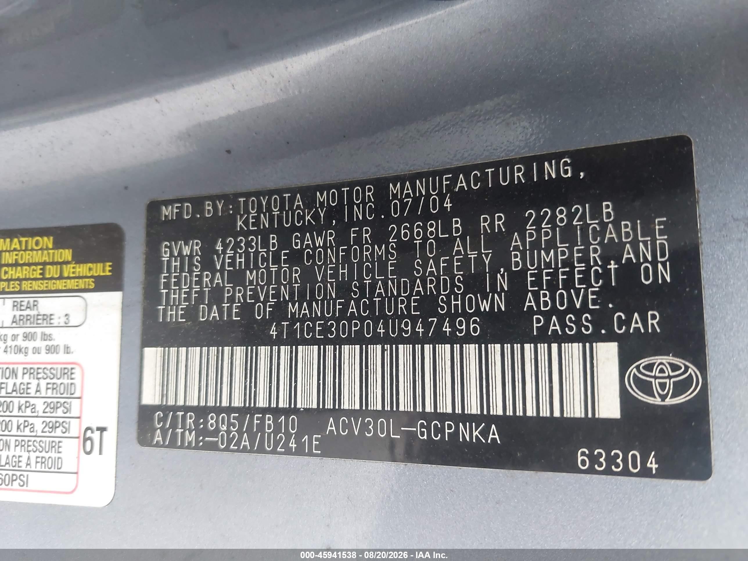 2004 Toyota Camry Solara Se Light Blue vin: 4T1CE30P04U947496