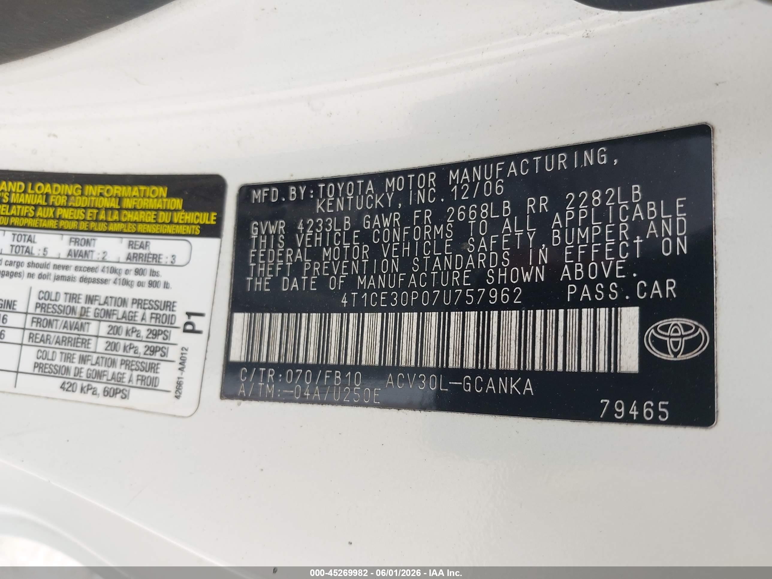 2007 Toyota Camry Solara Se Белый vin: 4T1CE30P07U757962