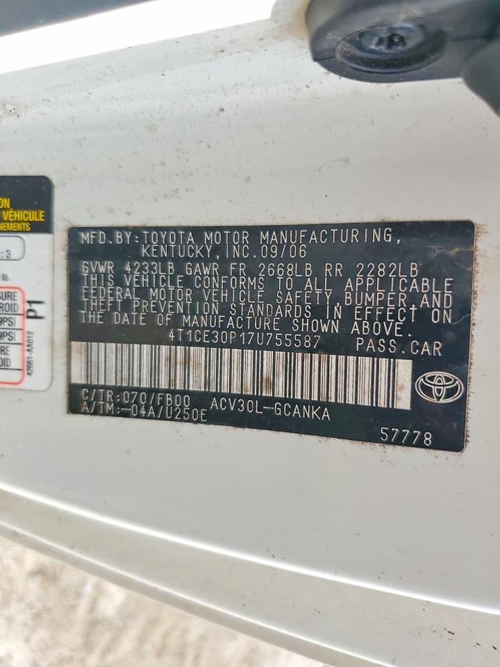 2007 Toyota Camry Solara Se White vin: 4T1CE30P17U755587