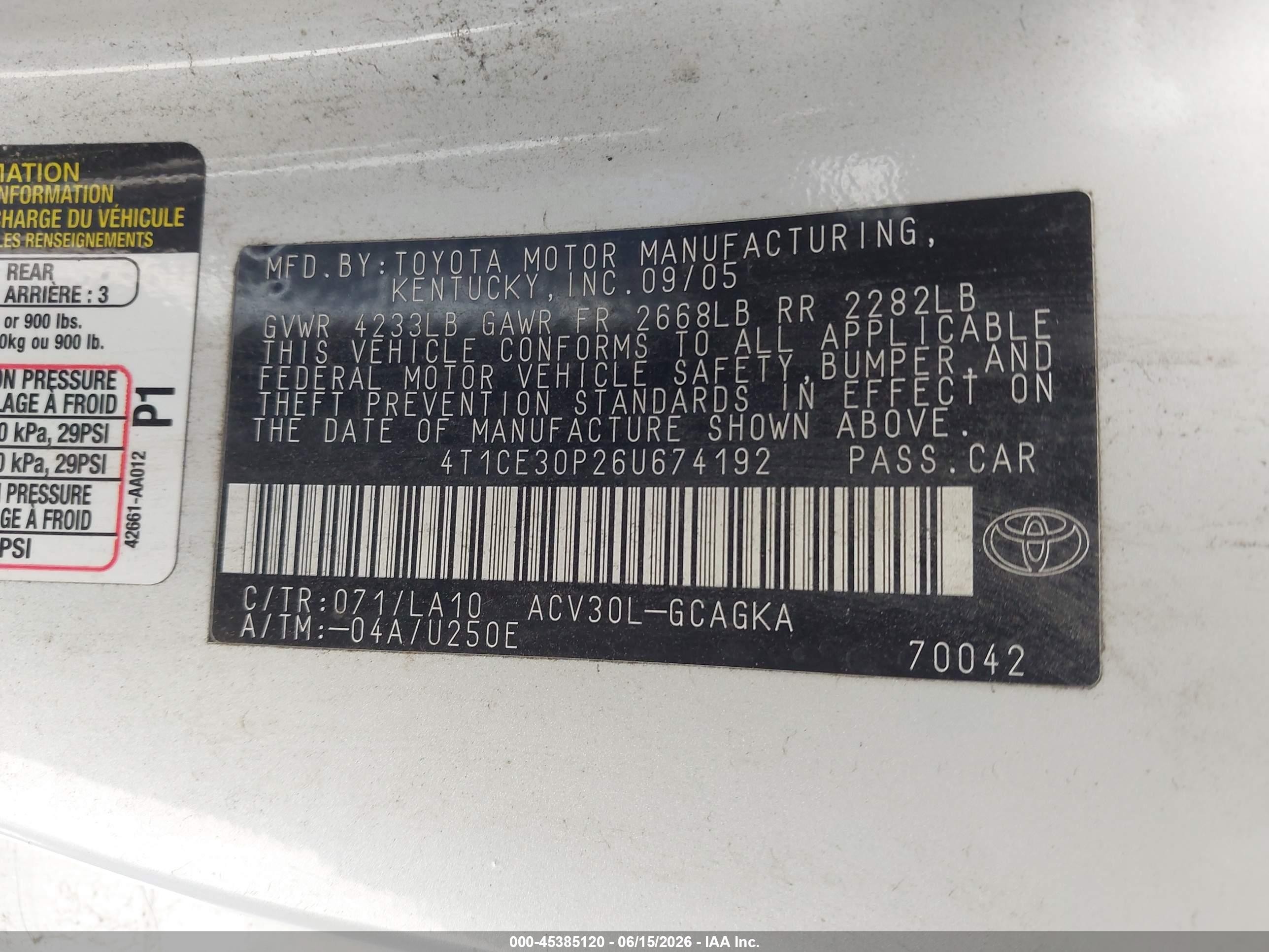2006 Toyota Camry Solara Sle White vin: 4T1CE30P26U674192