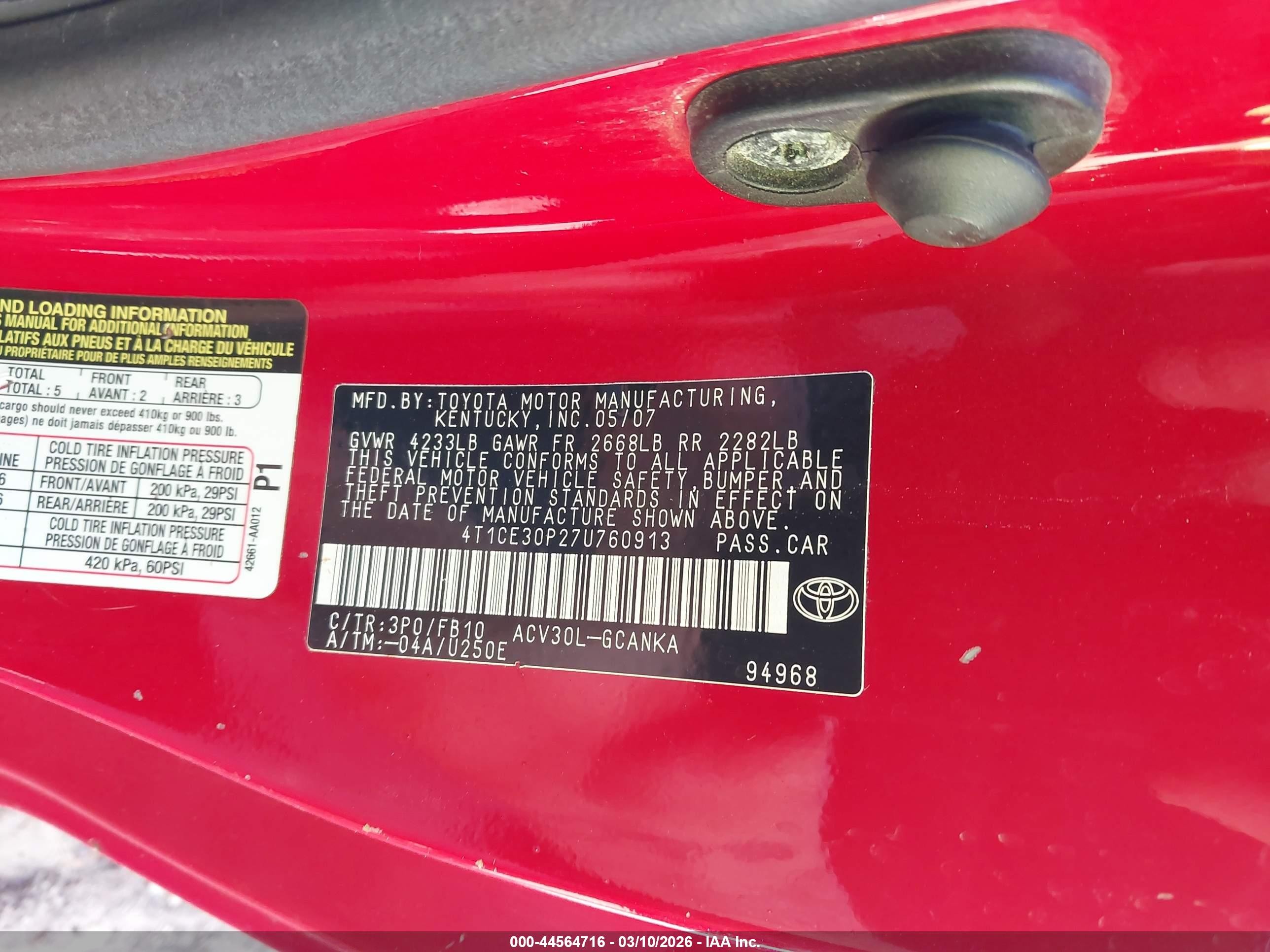 2007 Toyota Camry Solara Se Красный vin: 4T1CE30P27U760913