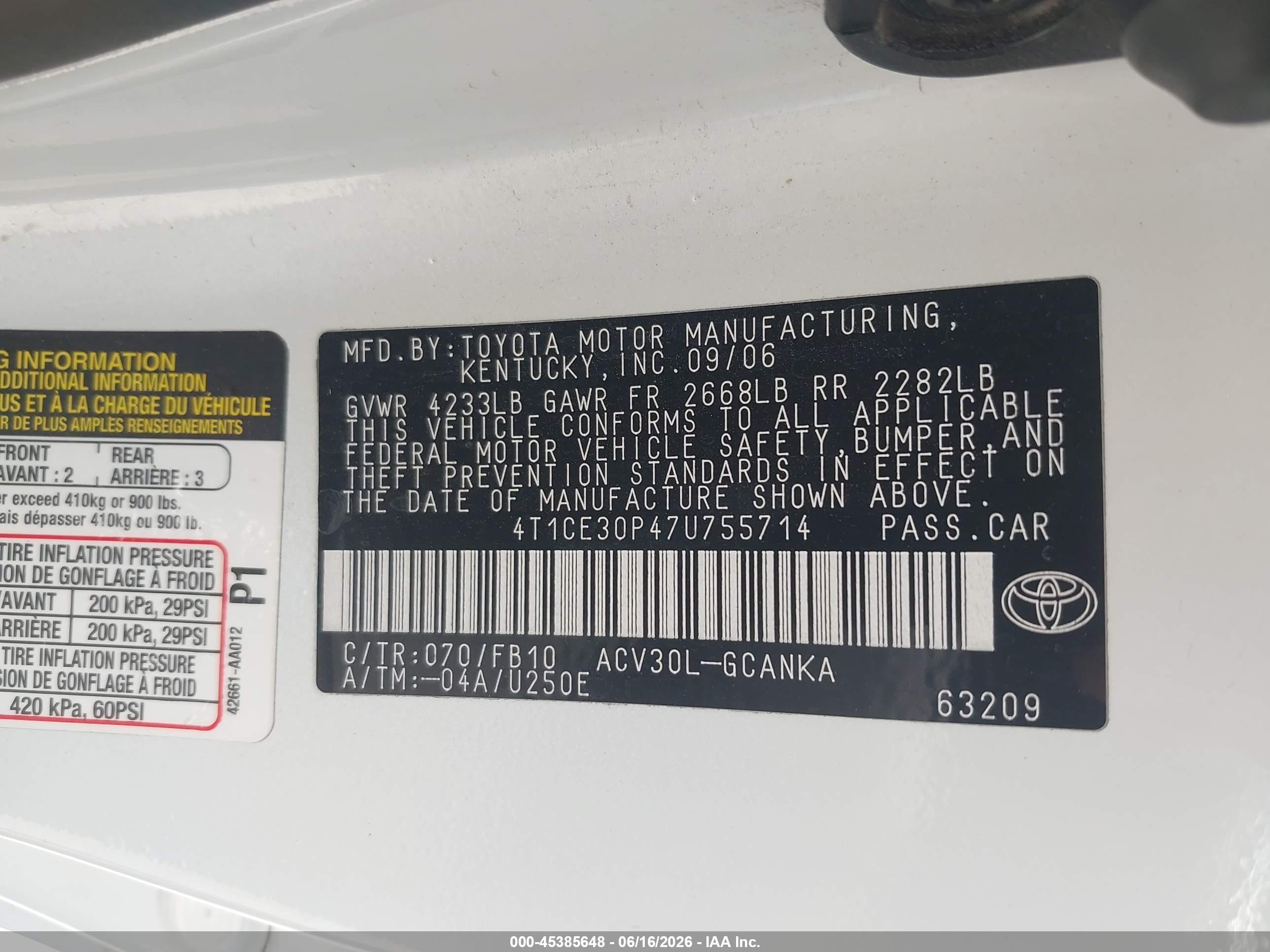 2007 Toyota Camry Solara Se White vin: 4T1CE30P47U755714
