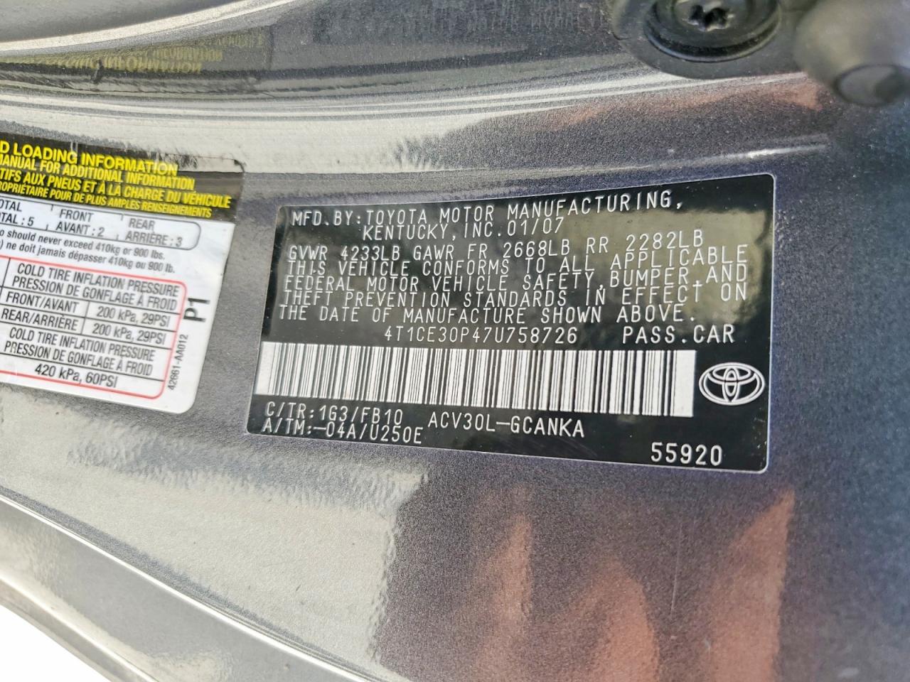 2007 Toyota Camry Solara Se Серый vin: 4T1CE30P47U758726