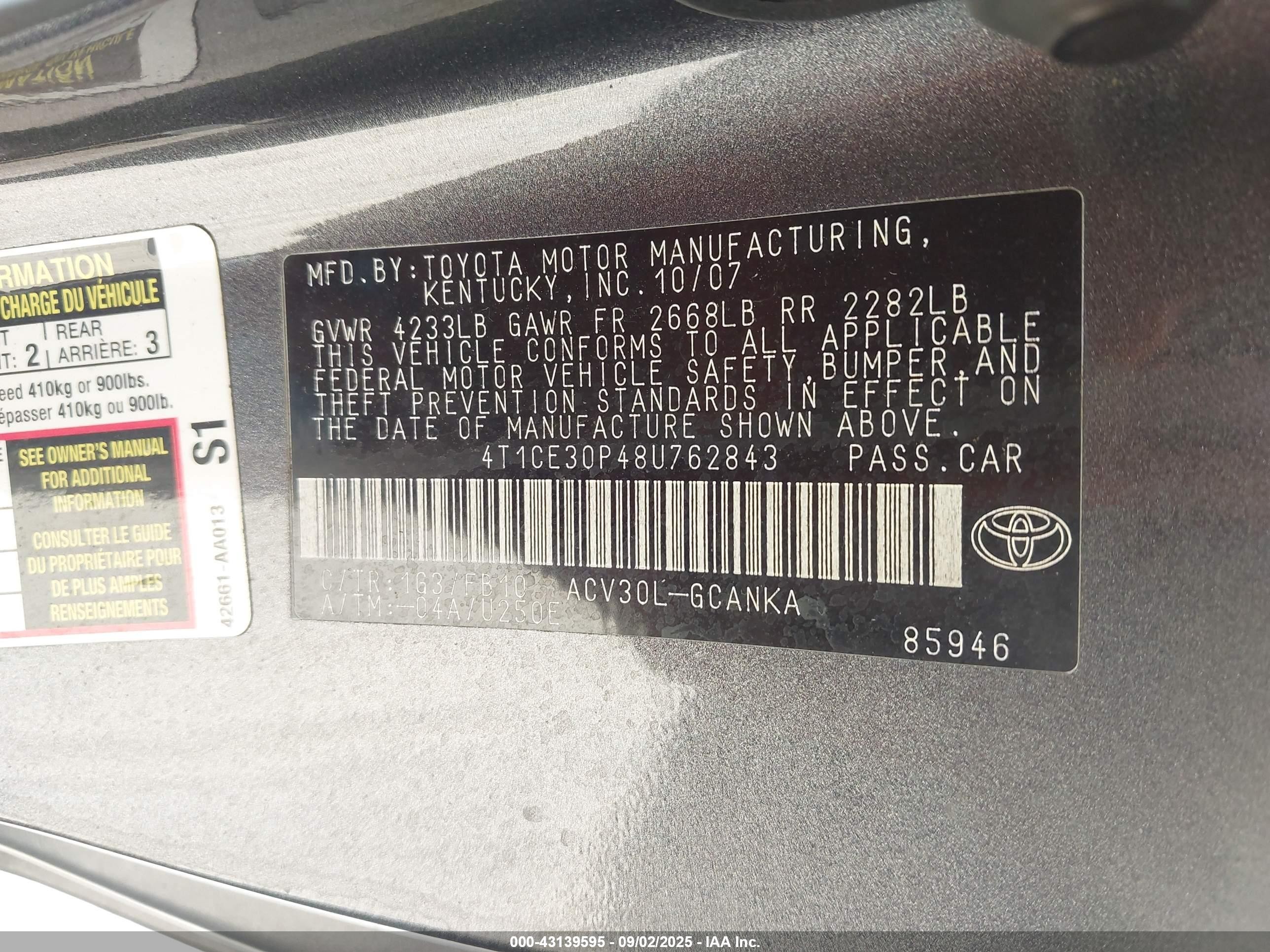 2008 Toyota Camry Solara Se Gray vin: 4T1CE30P48U762843